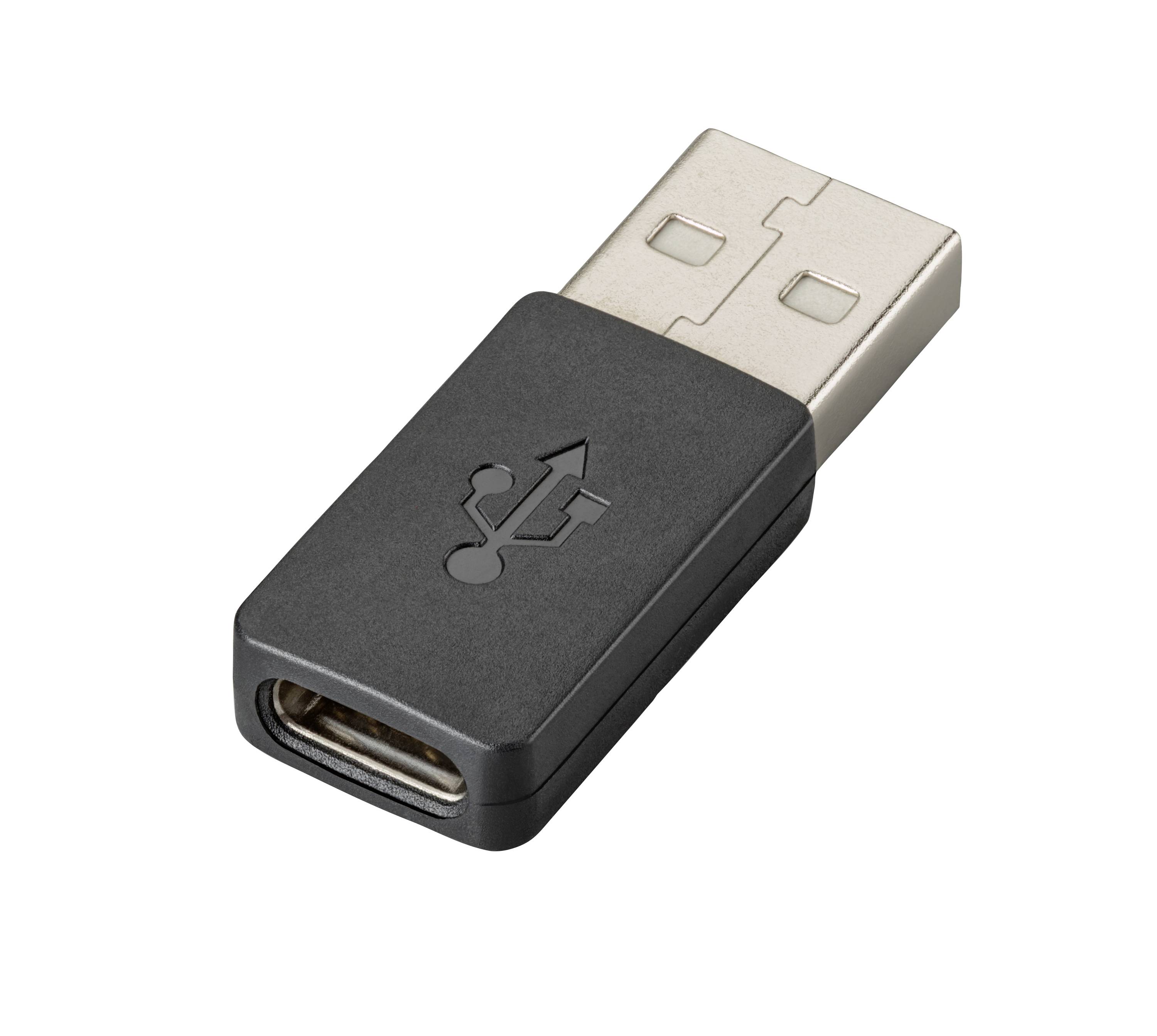 Schwarzer USB-A-auf-USB-C-Adapter auf weißem Hintergrund.