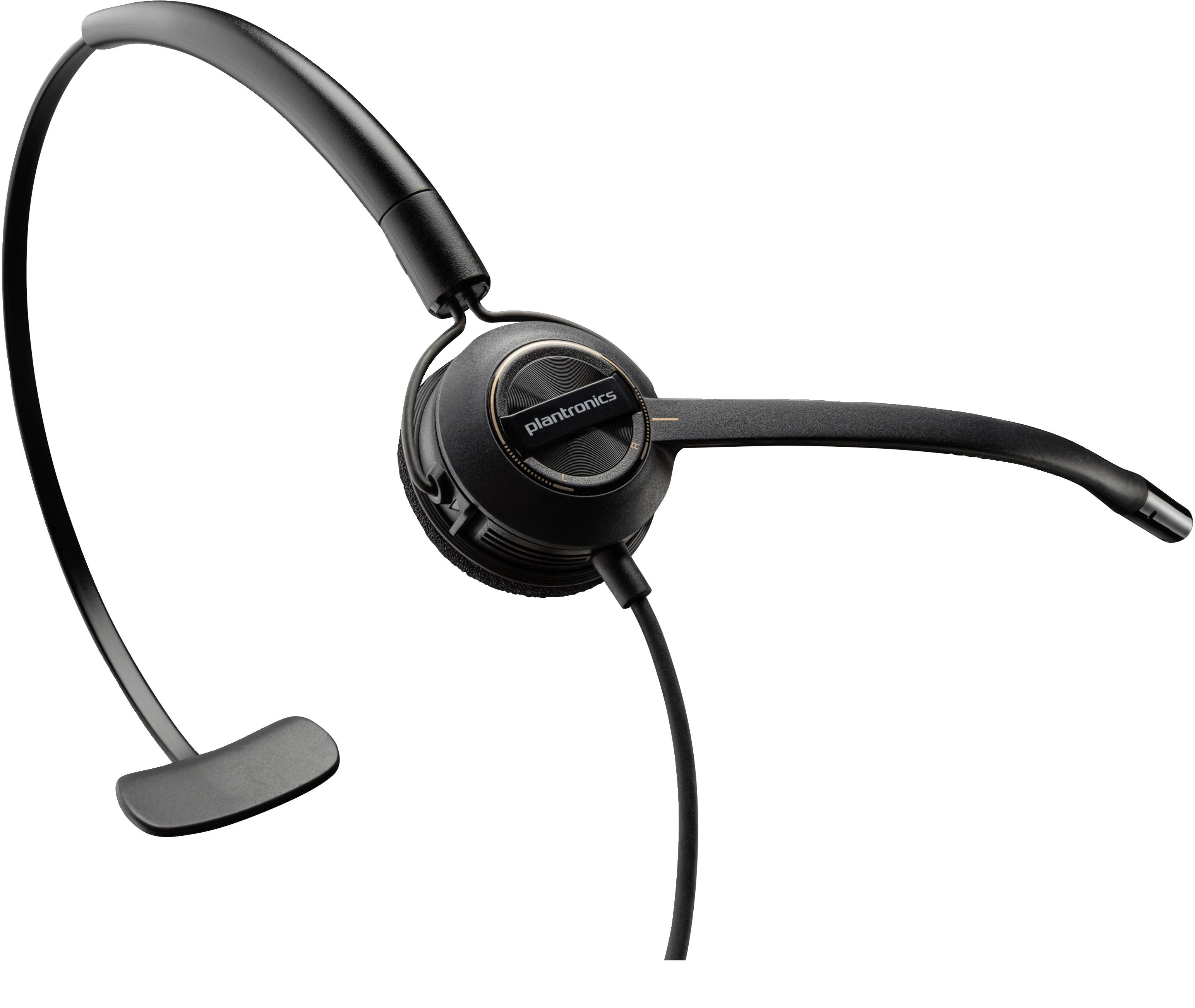 Schwarzes Plantronics Over-Ear-Headset mit Boom-Mikrofon und Kopfbügel, gezeigt auf weißem Hintergrund.