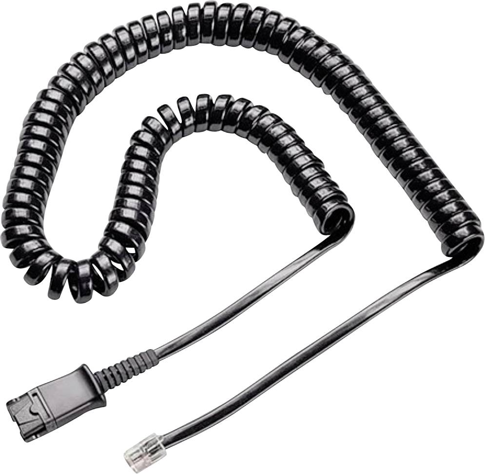 Aufgerolltes schwarzes Kopfhörer-Kabel mit zwei Steckern, isoliert auf weißem Hintergrund dargestellt.