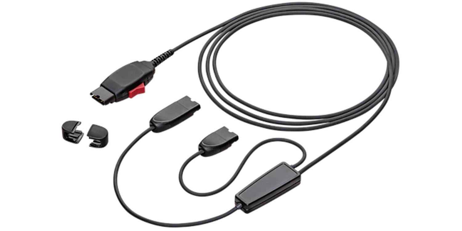 Schwarzes Adapterkabel mit mehreren Anschlüssen und einer integrierten Steuerbox, dargestellt auf weißem Hintergrund.