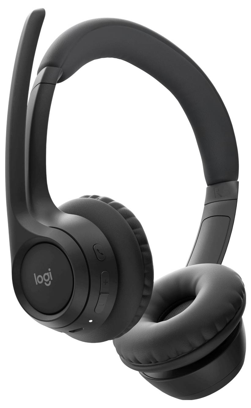 Schwarzes Over-Ear-Wireless-Headset mit Boom-Mikrofon, dargestellt vor weißem Hintergrund.