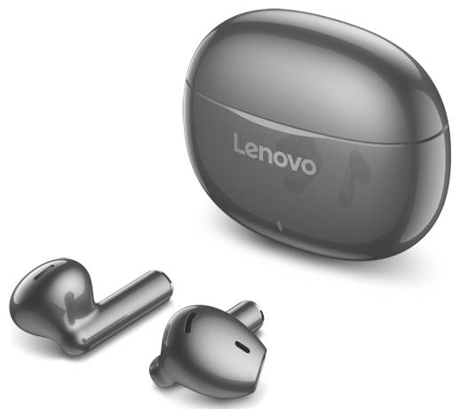 Lenovo kabellose Ohrhörer mit einem passenden Ladeetui, auf weißem Hintergrund abgebildet.