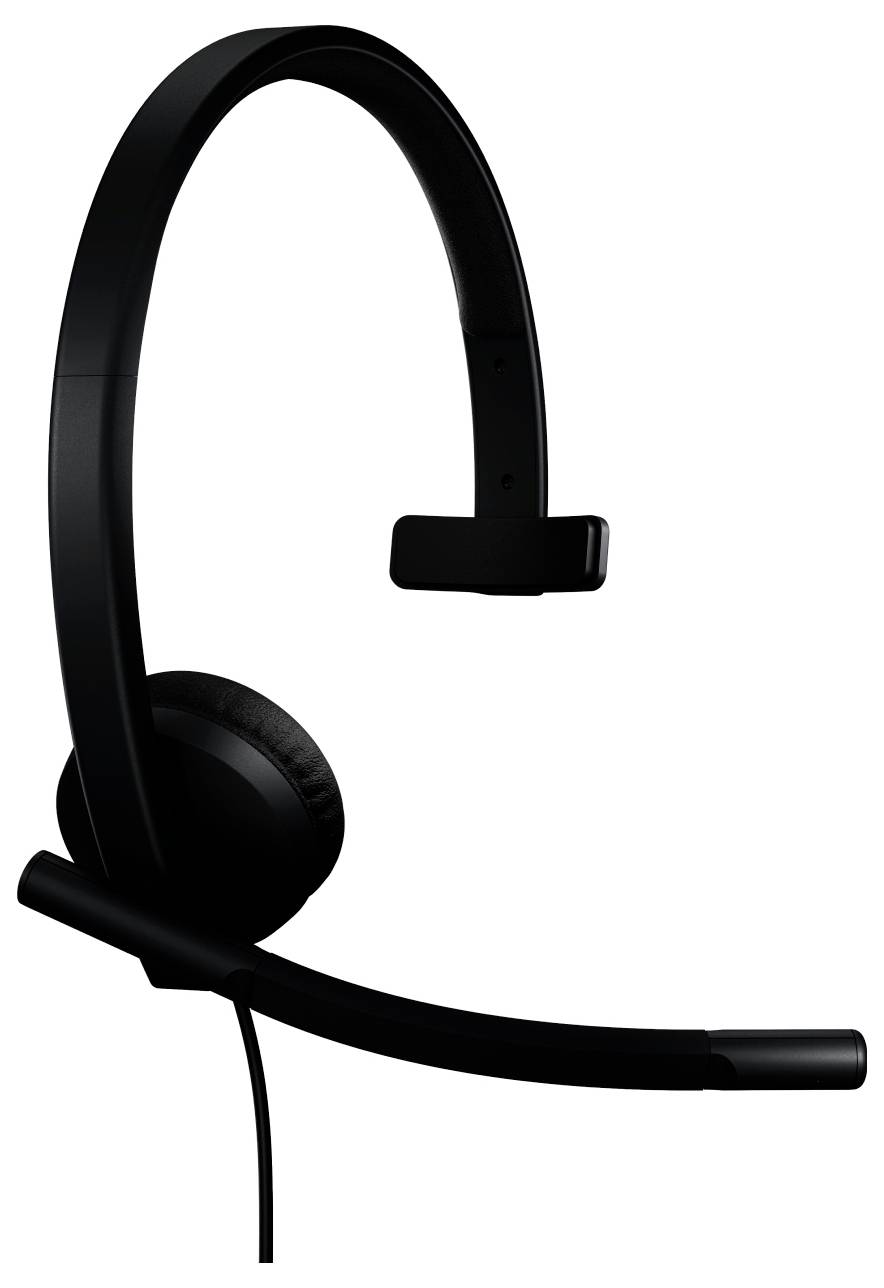 Schwarzes Over-the-Head-Headset mit Boom-Mikrofon und gepolstertem Ohrpolster auf weißem Hintergrund.
