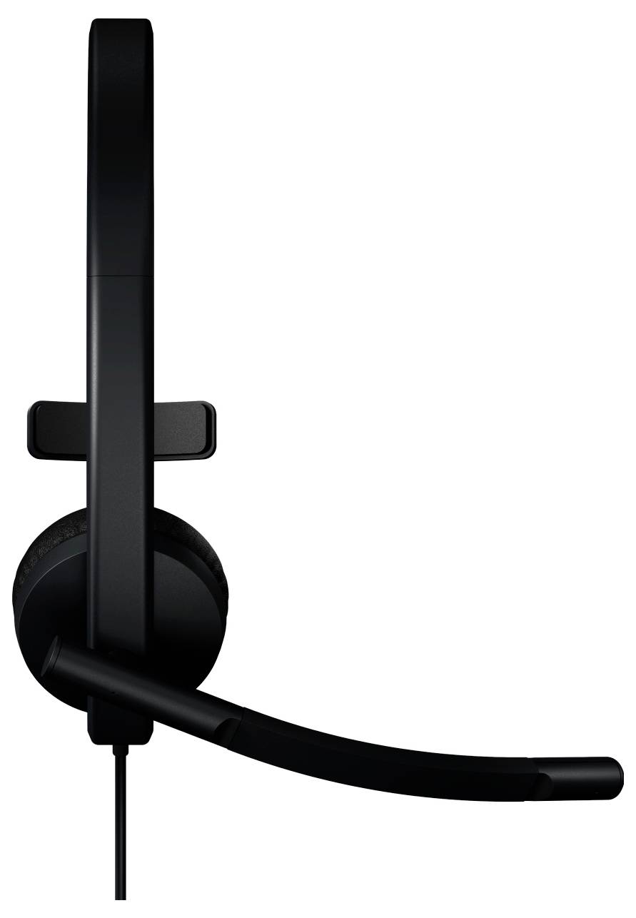 Schwarzes Over-Ear-Headset mit angebautem Boom-Mikrofon auf weißem Hintergrund.