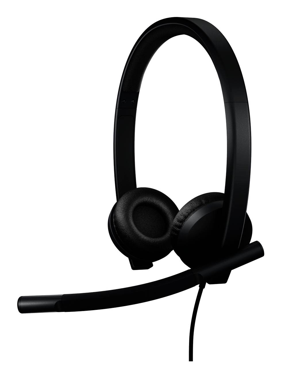 Schwarzes Over-Ear-Kopfhörer-Set mit Boom-Mikrofon auf weißem Hintergrund.