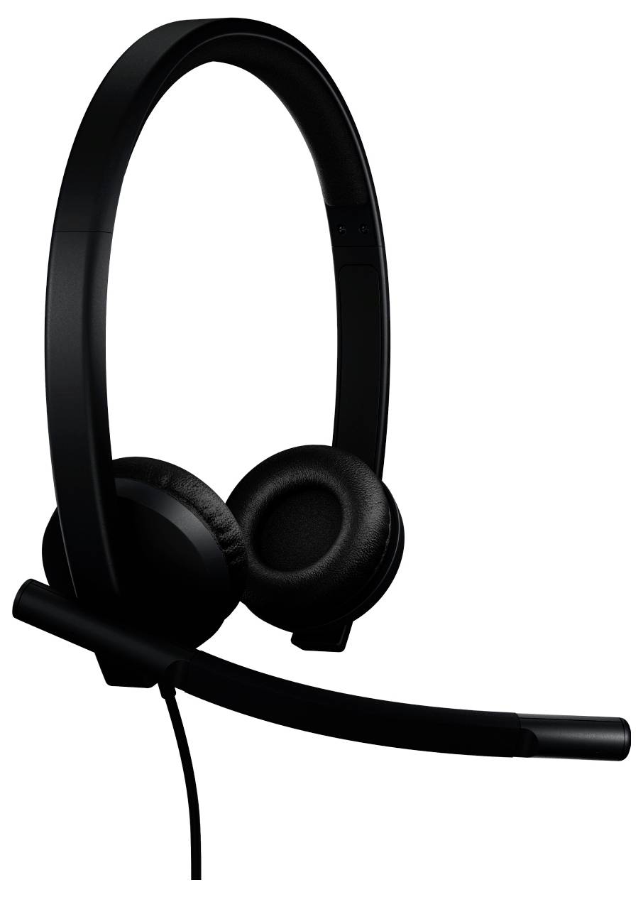 Schwarze Over-Ear-Kopfhörer mit Boom-Mikrofon auf weißem Hintergrund.