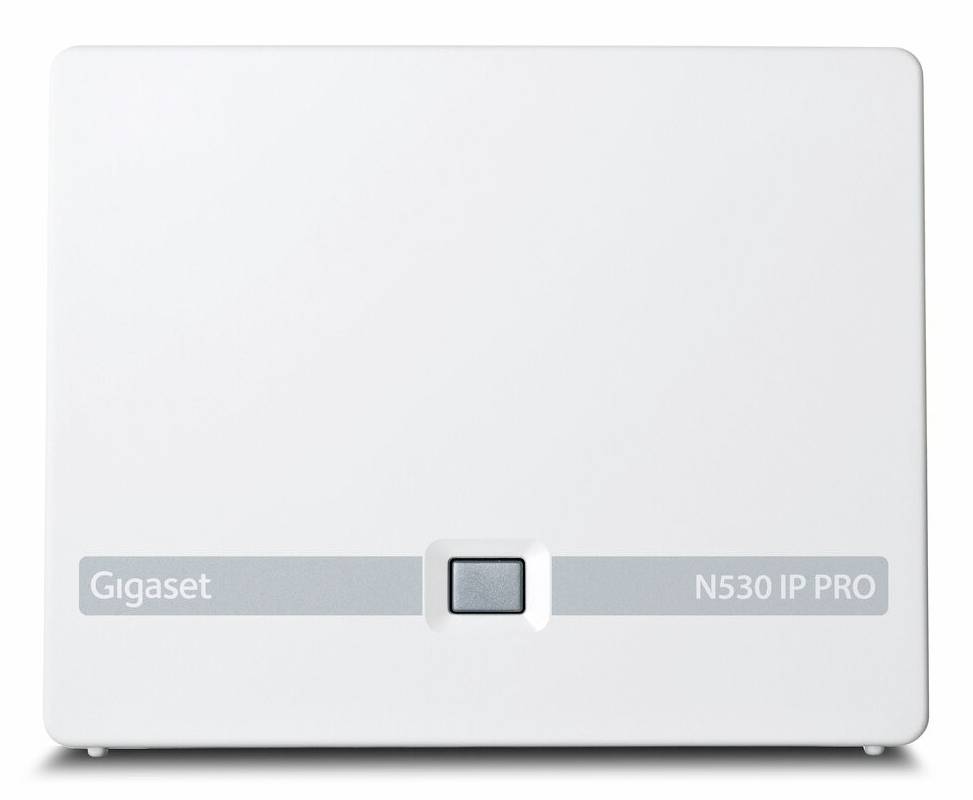 Weiße Gigaset N530 IP PRO Basisstation mit zentrierter Statustaste auf der Frontplatte