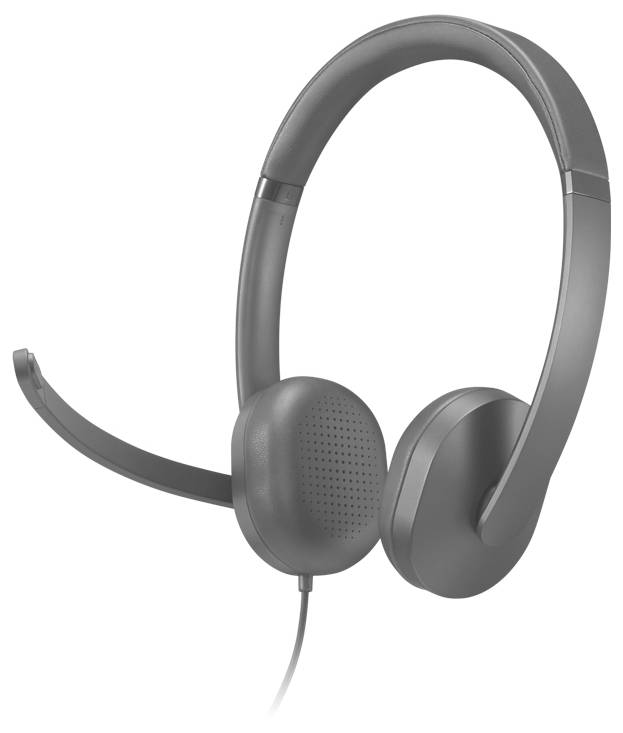 Schwarzes Over-Ear-Kopfhörer-Headset von Logitech mit Boom-Mikrofon auf weißem Hintergrund.