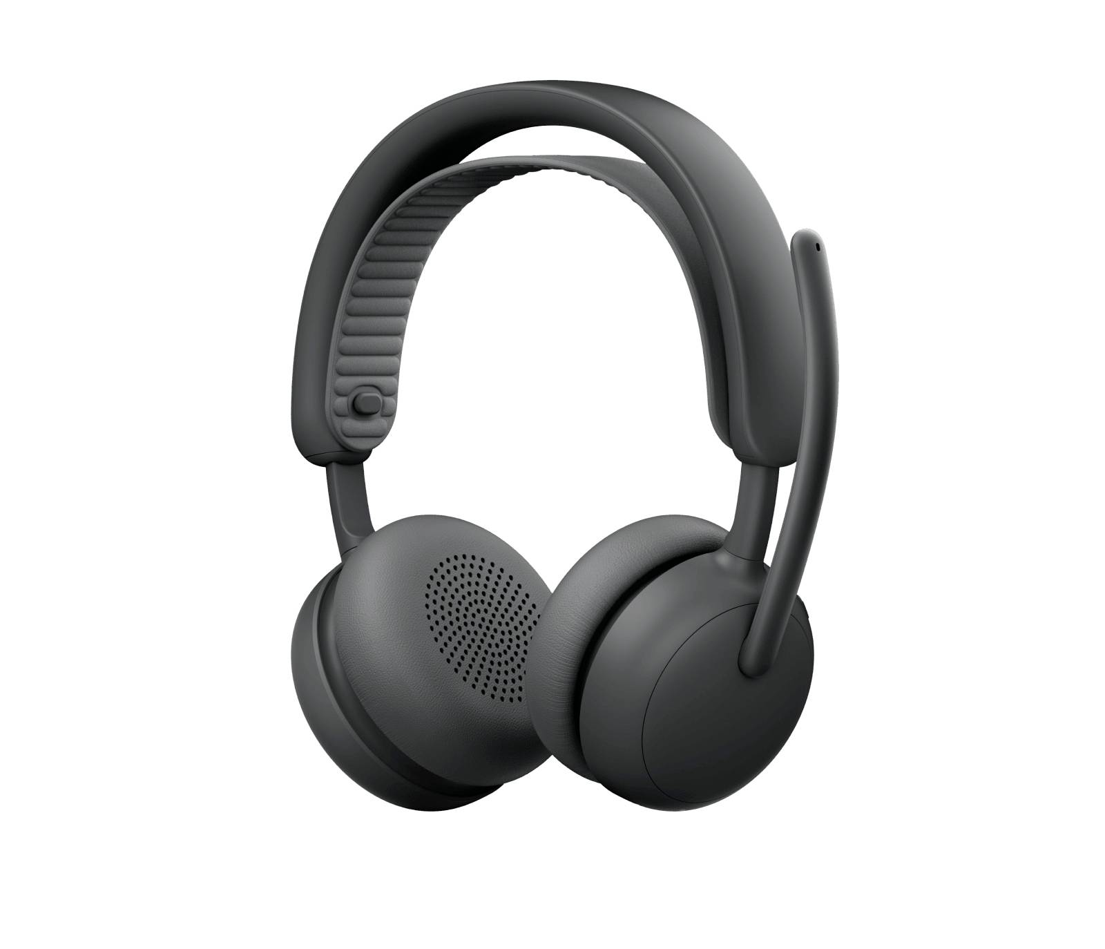 Schwarzes Over-Ear-Wireless-Headset mit Mikrofon-Ausleger und gepolstertem Kopfbügel auf weißem Hintergrund