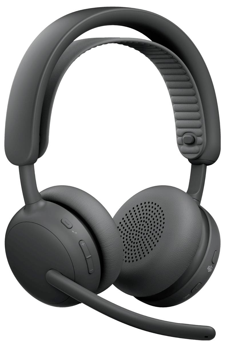 Schwarzes Over-Ear-Wireless-Headset mit Boom-Mikrofon und gepolsterter Kopfbügel, gezeigt auf weißem Hintergrund.