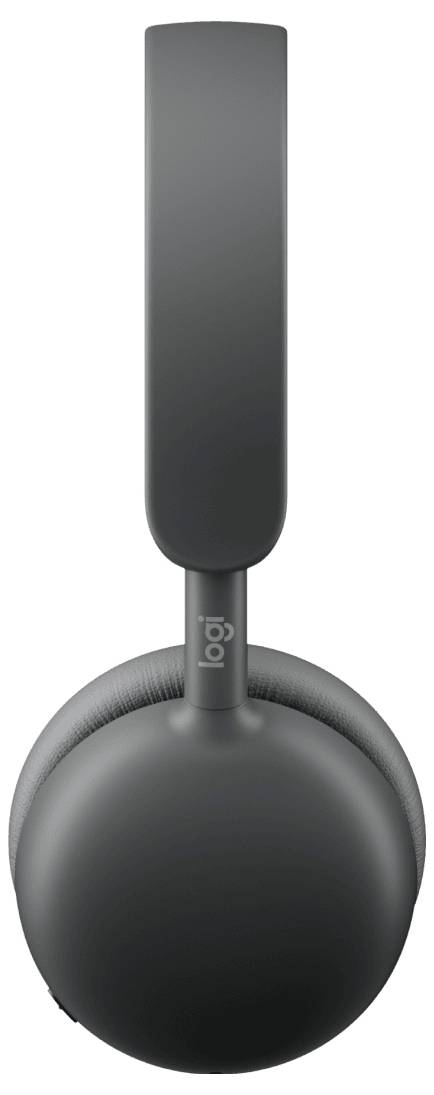 Ein dunkelgraues Logitech-On-Ear-Kopfhörer mit langem vertikalem Kopfbügel und einer einzigen runden Ohrmuschel.