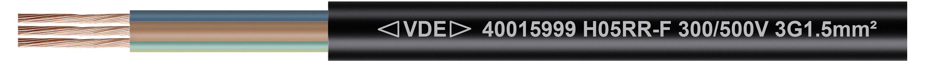 TRU COMPONENTS TC-14962224 Gummischlauchleitung H05RR-F 3 x 1.5mm² Schwarz Meterware