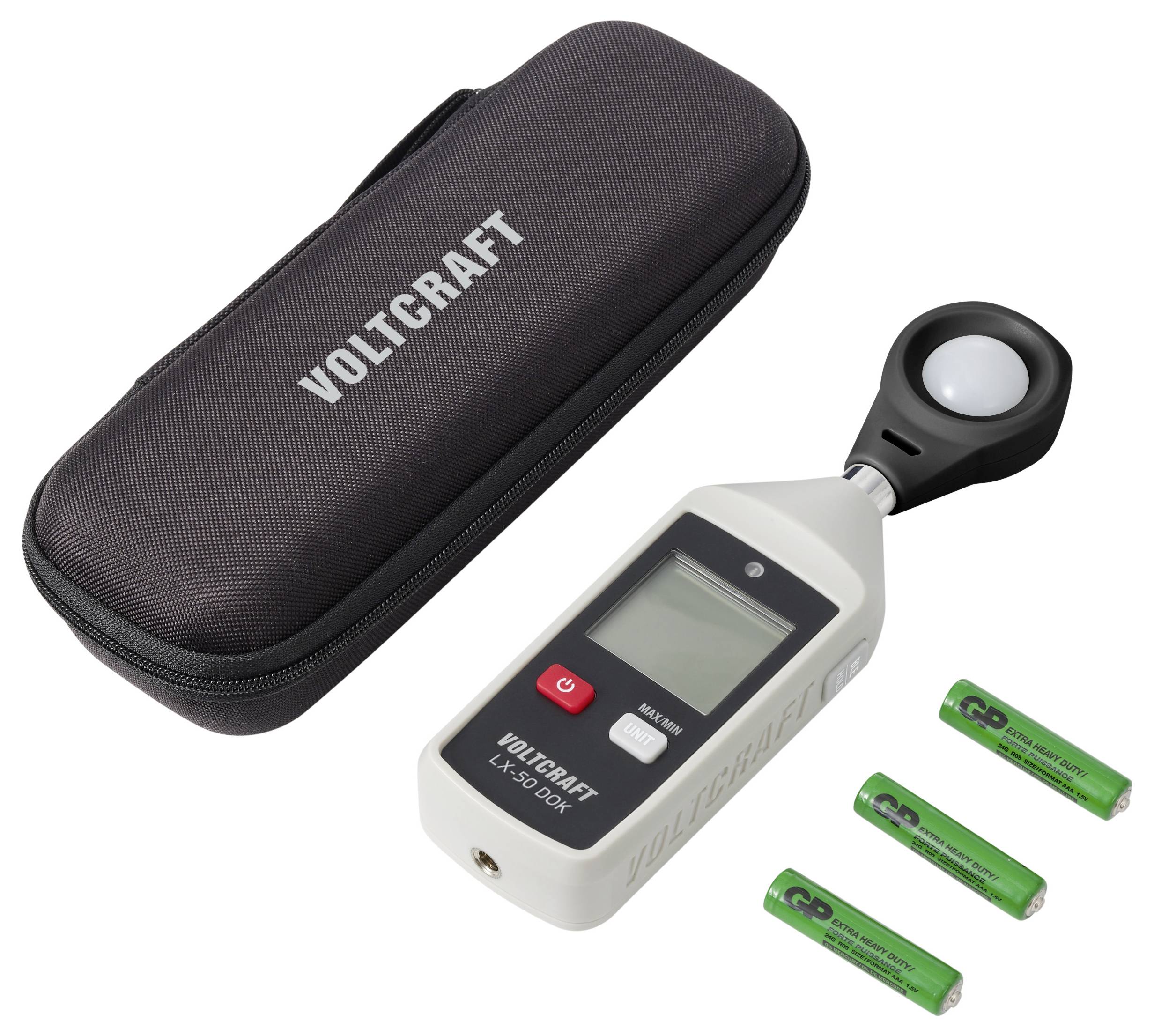 Digitales Luxmeter mit Sensorkappе, Transporttasche und drei Batterien