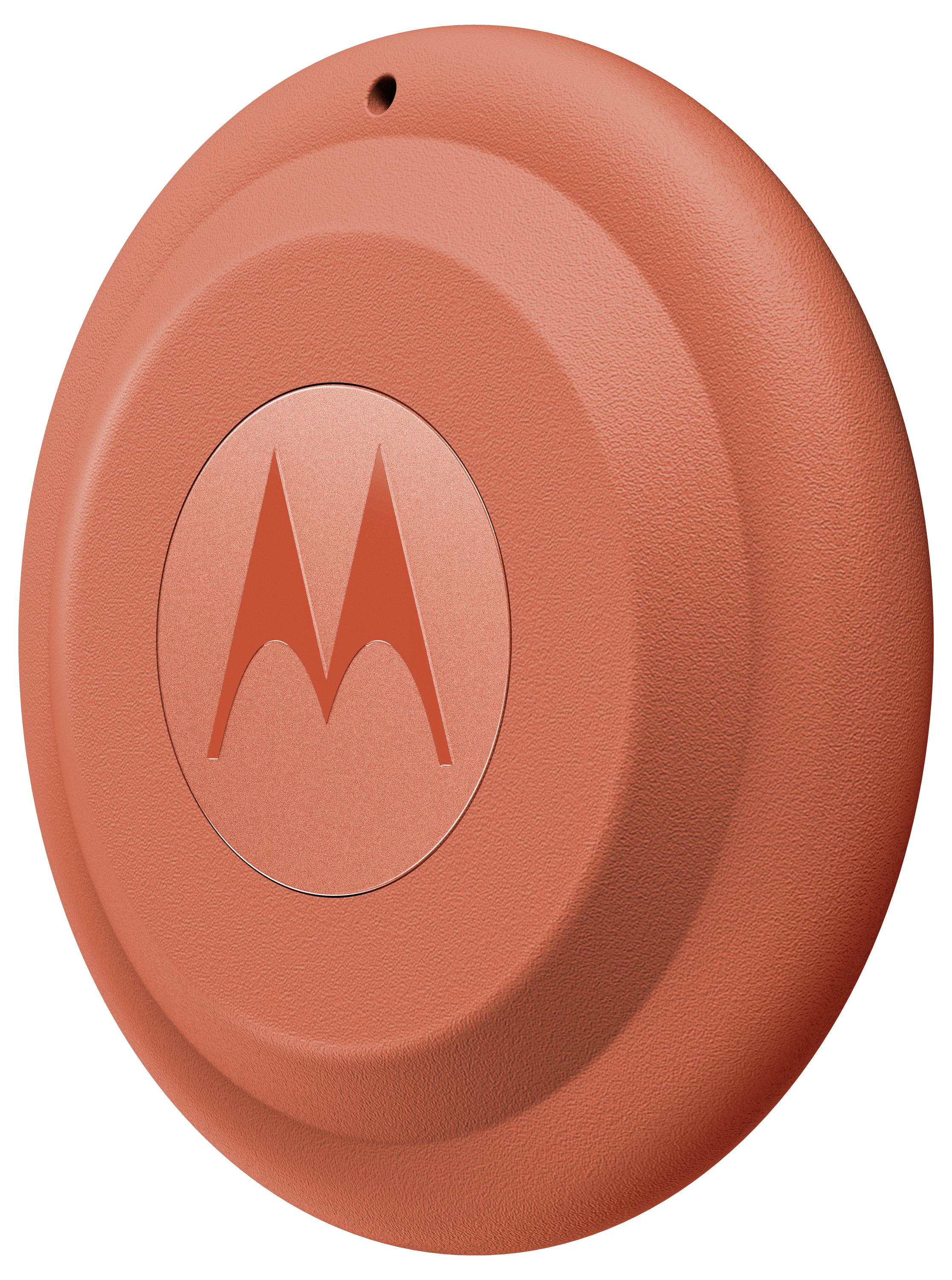 Ein rundes, orangefarbenes Motorola-Gerät mit dem Motorola-Logo in der Mitte.