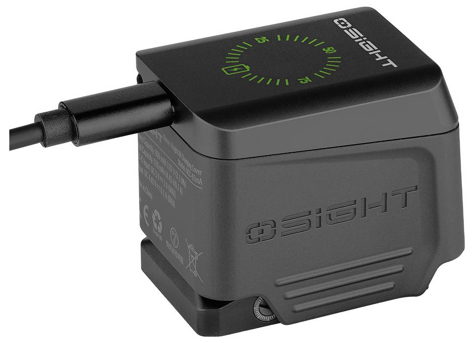 Ein kleines, schwarzes elektronisches Gerät mit einer grünen Anzeigelampe und „OSIGHT