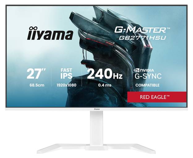 Ein Computermonitor mit Werbetexten: „iiyama G-Master GB2770HSU, 27