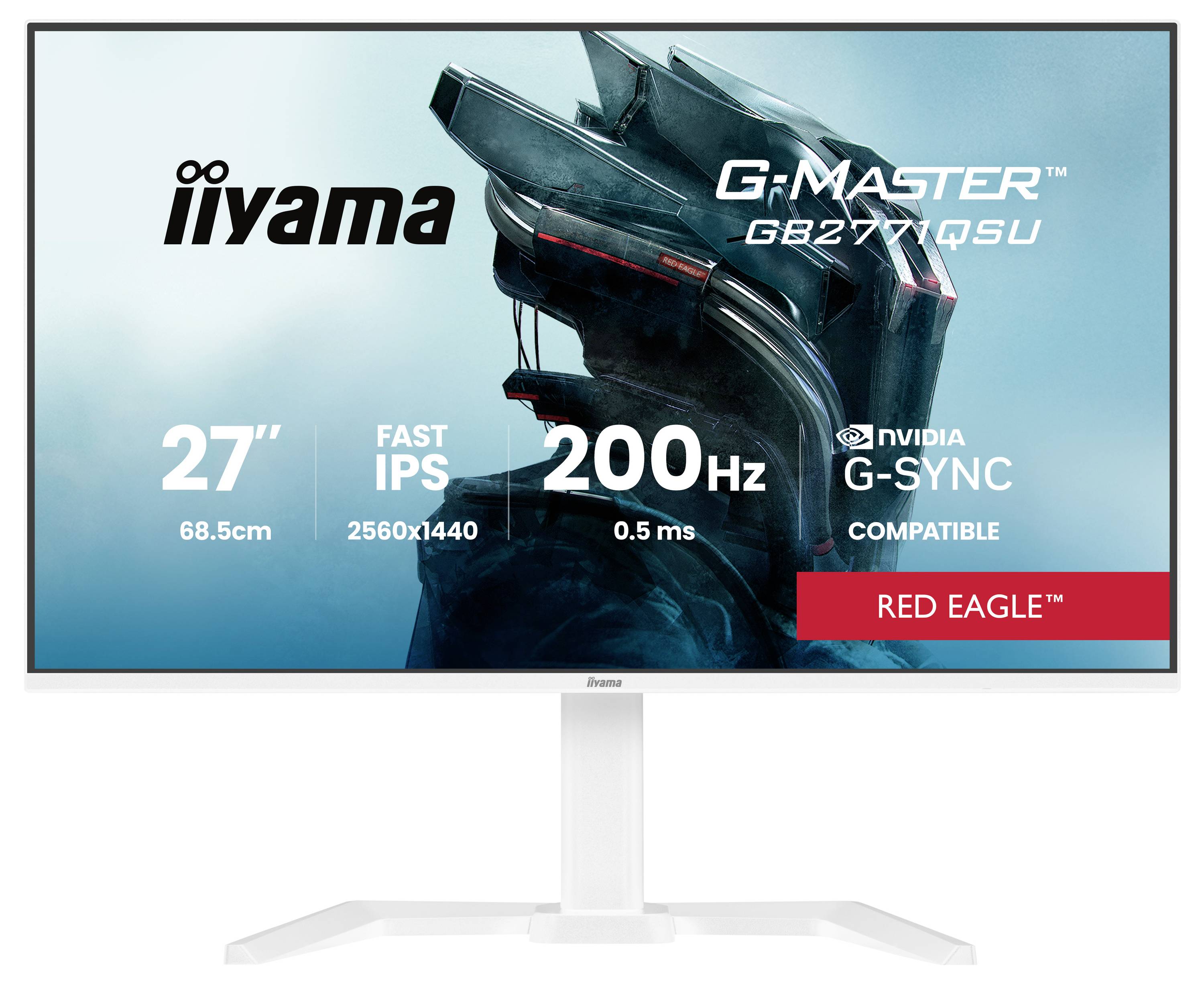 Iiyama G-Master GB2770QSU Red Eagle Monitor mit 27-Zoll-schnellem IPS, 2560x1440-Auflösung, 200-Hz-Bildwiederholfrequenz, NVIDIA G-SYNC-kompatibel.