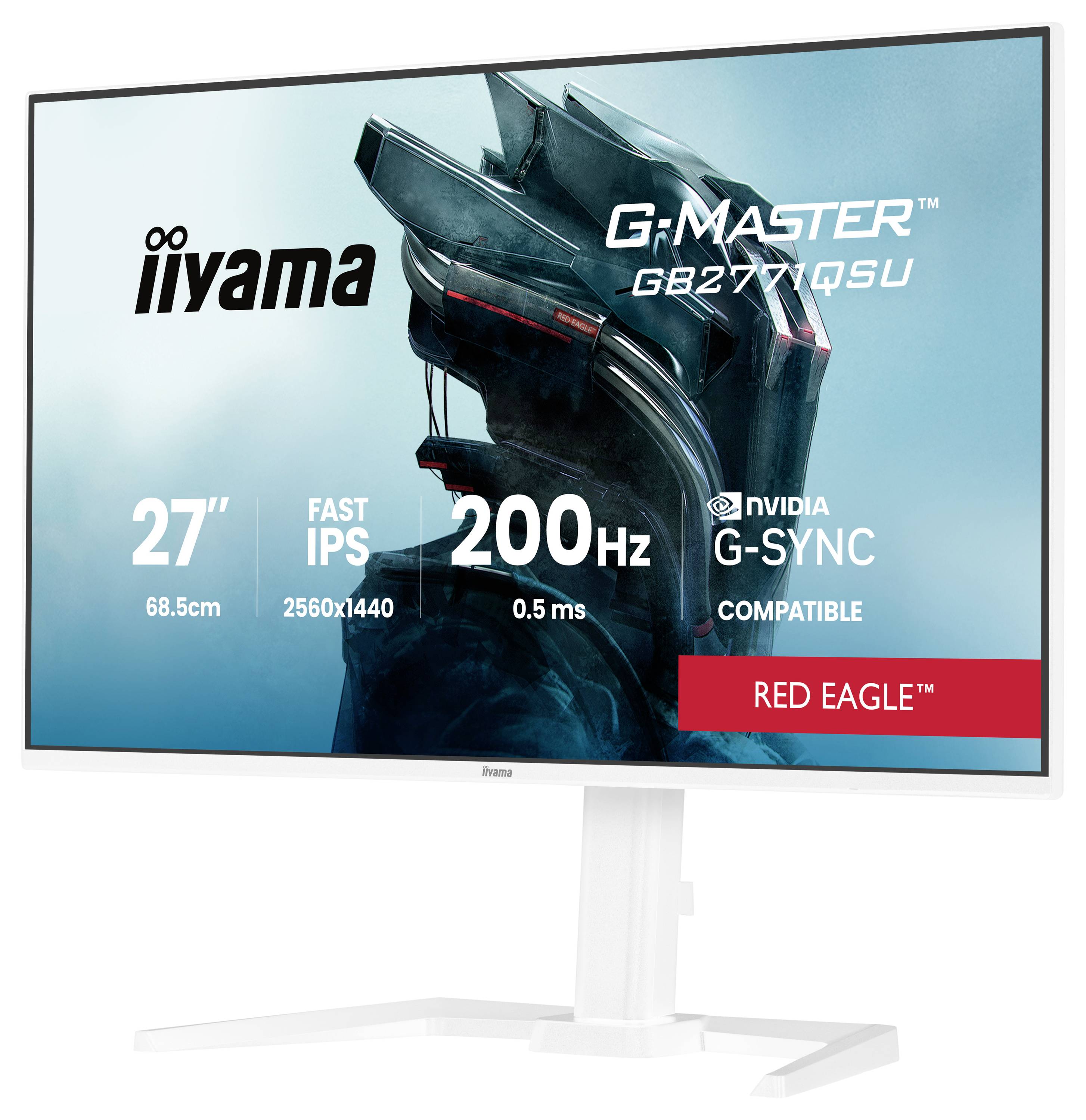 iiyama G-Master GB2770QSU Red Eagle Monitor; 27-Zoll, 2560x1440 Auflösung, 200Hz Bildwiederholfrequenz, 0,5ms Reaktionszeit, G-Sync kompatibel.