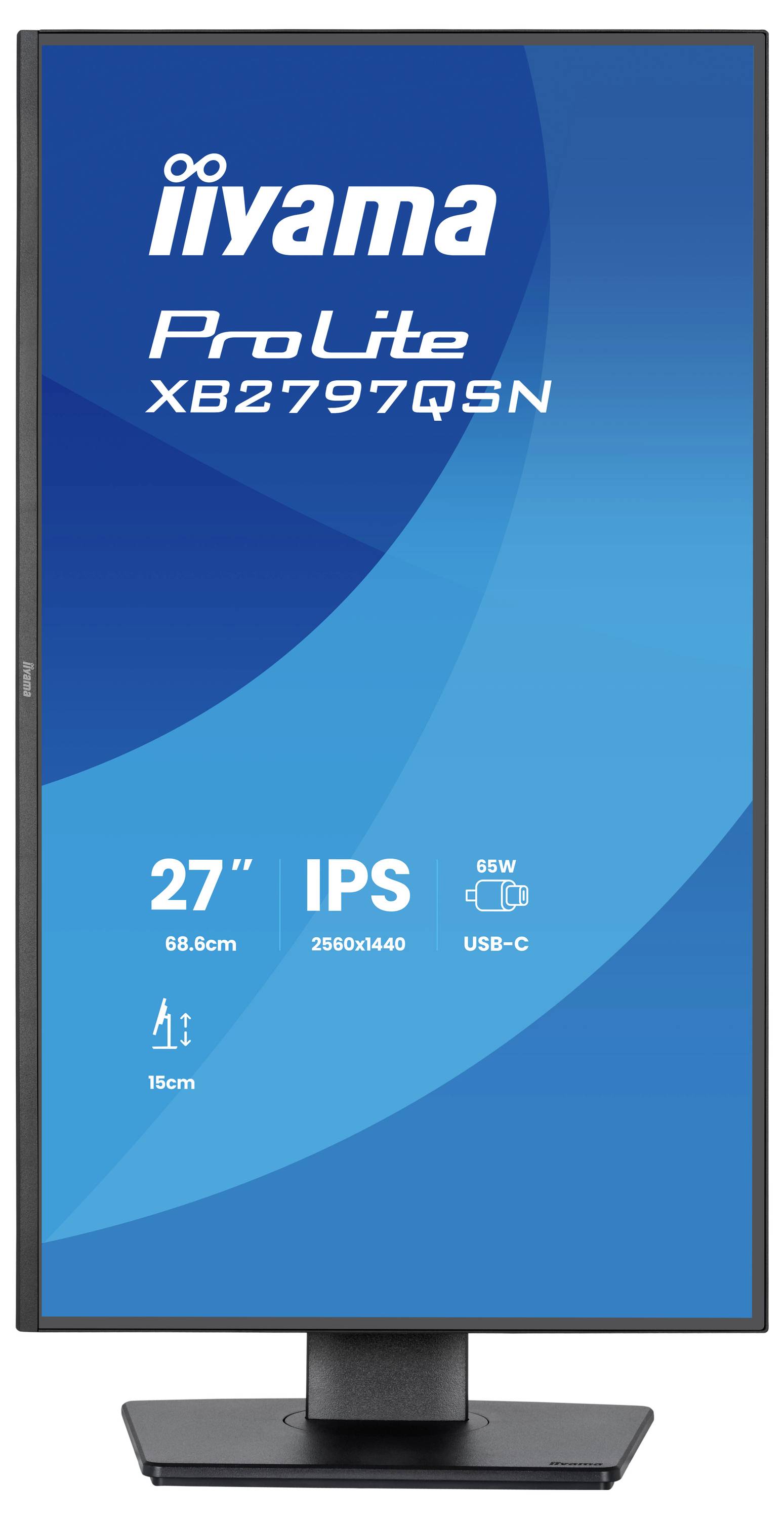 iiyama ProLite XB2797QSN Monitor, Funktionen: 27 Zoll, 68,6 cm, IPS-Display, 2560x1440 Auflösung, 65W Stromverbrauch, USB-C-Konnektivität.