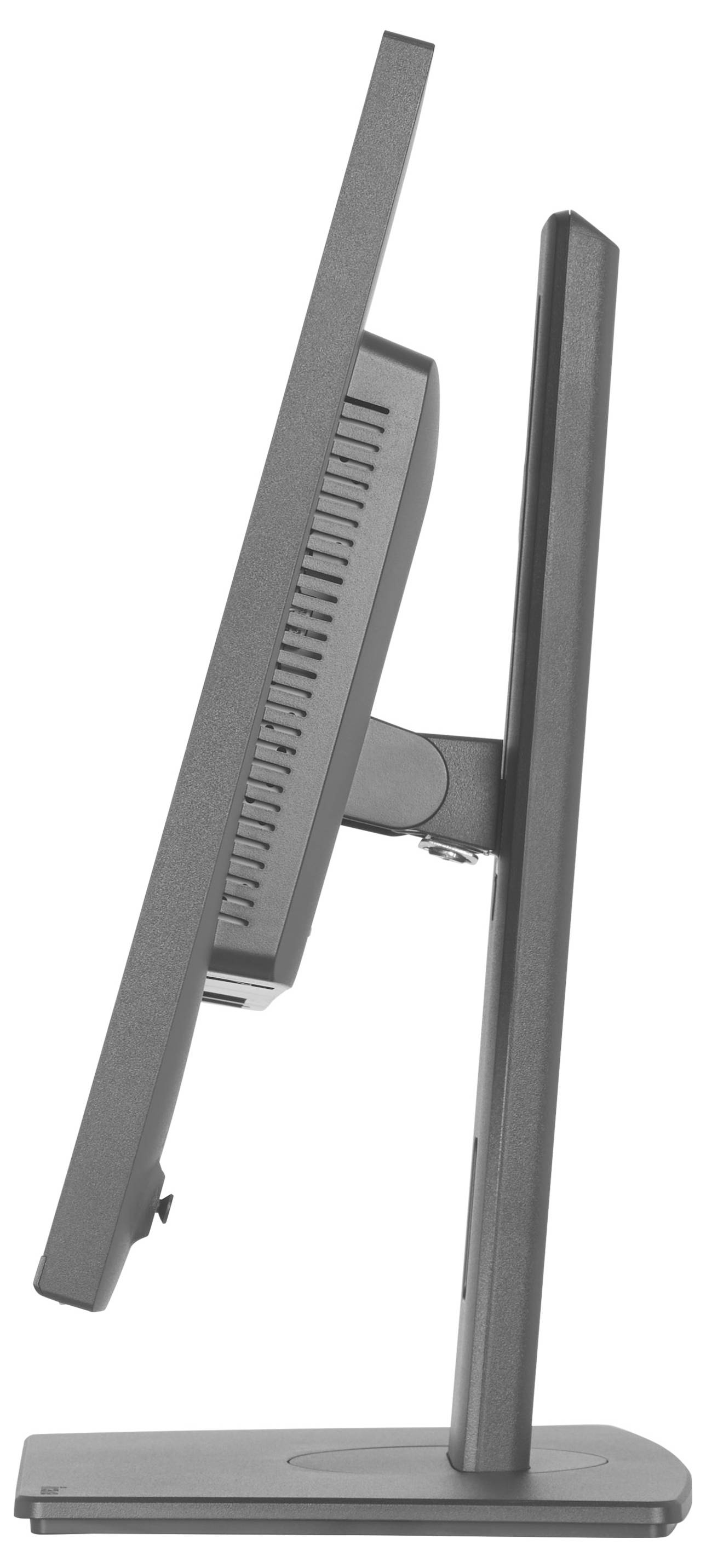 Seitenansicht eines schlanken, flachen Computermonitors mit verstellbarem Ständer, das sein dünnes Profil und minimalistisches Design zeigt.