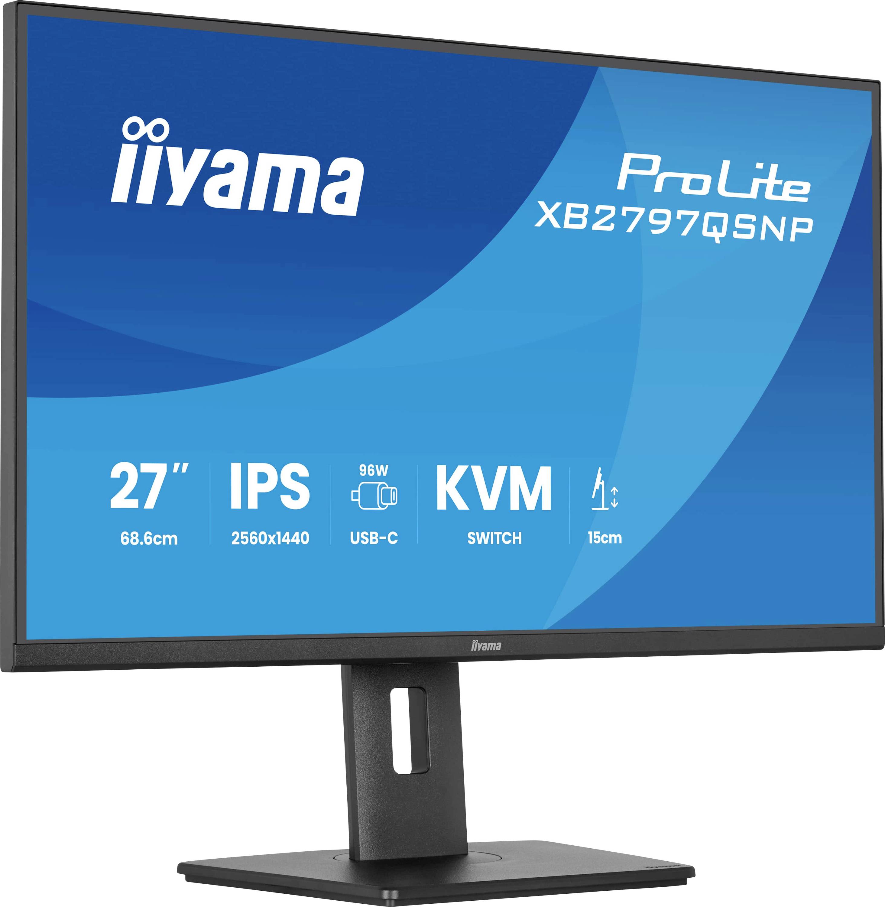 iiyama ProLite XB2797QSNP 27-Zoll-IPS-Monitor mit 2560x1440-Auflösung, USB-C 96W, KVM-Schalter und Höhenverstellung