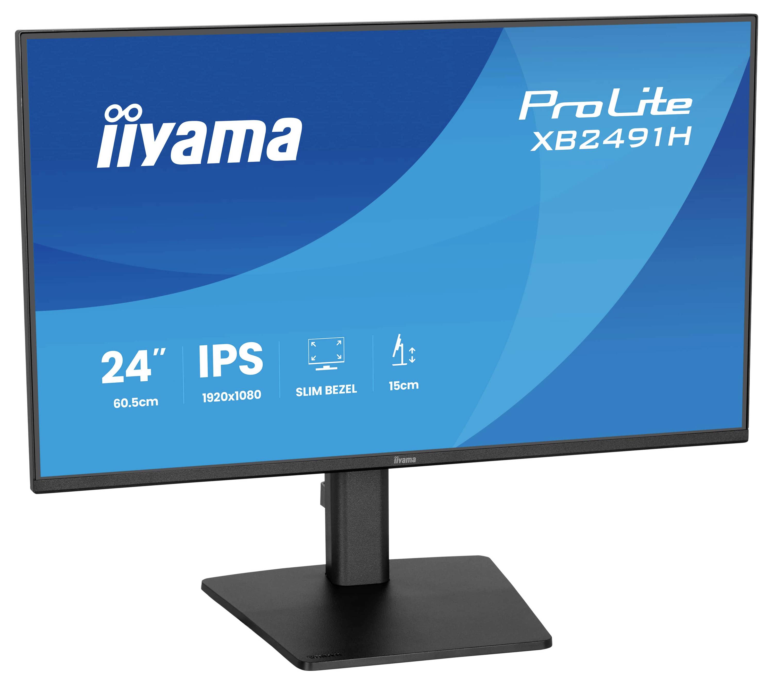 Ein Computermonitor zeigt einen blauen Bildschirm mit Text: „iiyama ProLite XB2491H