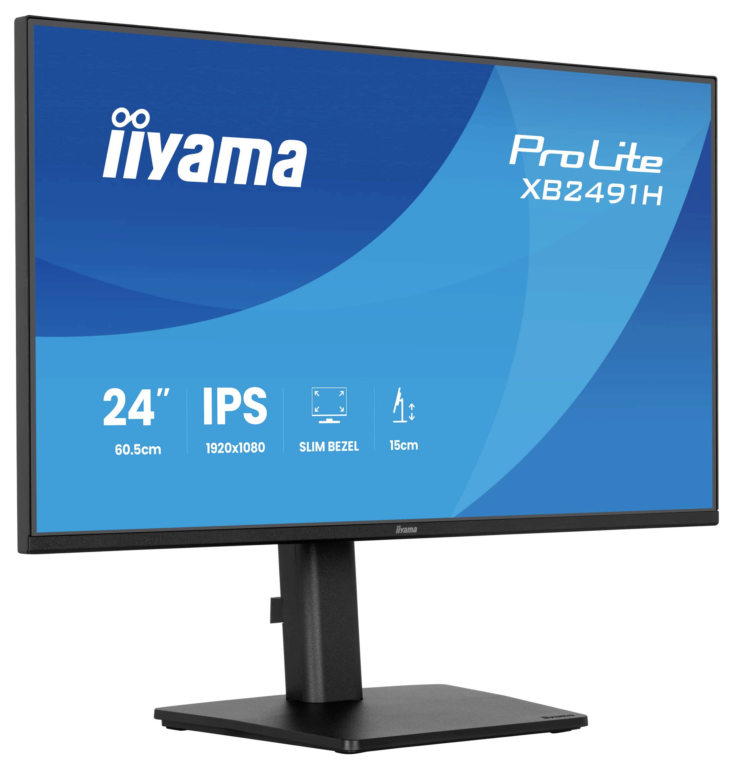 Ein schwarzer Computermonitor mit blauem Bildschirm zeigt die Marke „Iiyama