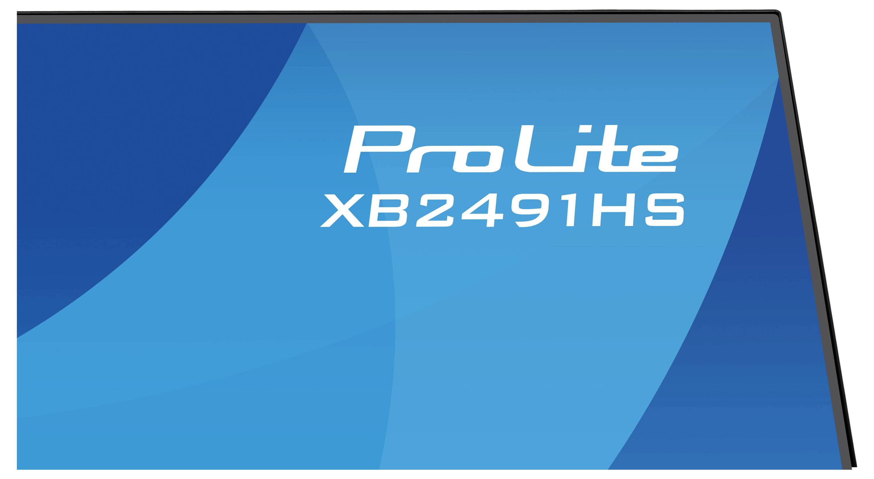 Monitor mit blauem Hintergrund, auf dem der Text „ProLite XB2491HS