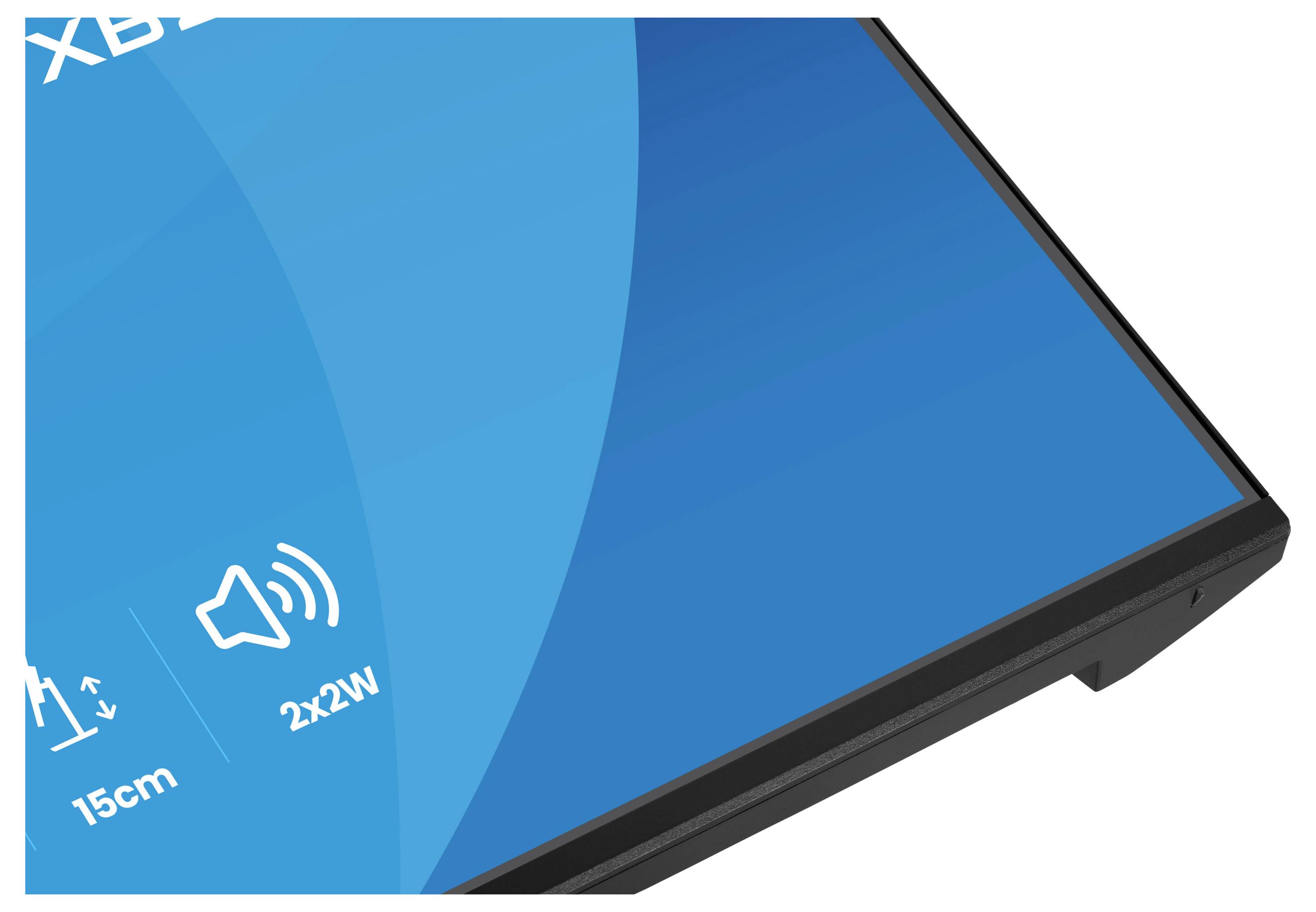 Nahaufnahme eines Gerätebildschirms mit einem Lautsprecher-Symbol und Audioangaben „2x22W