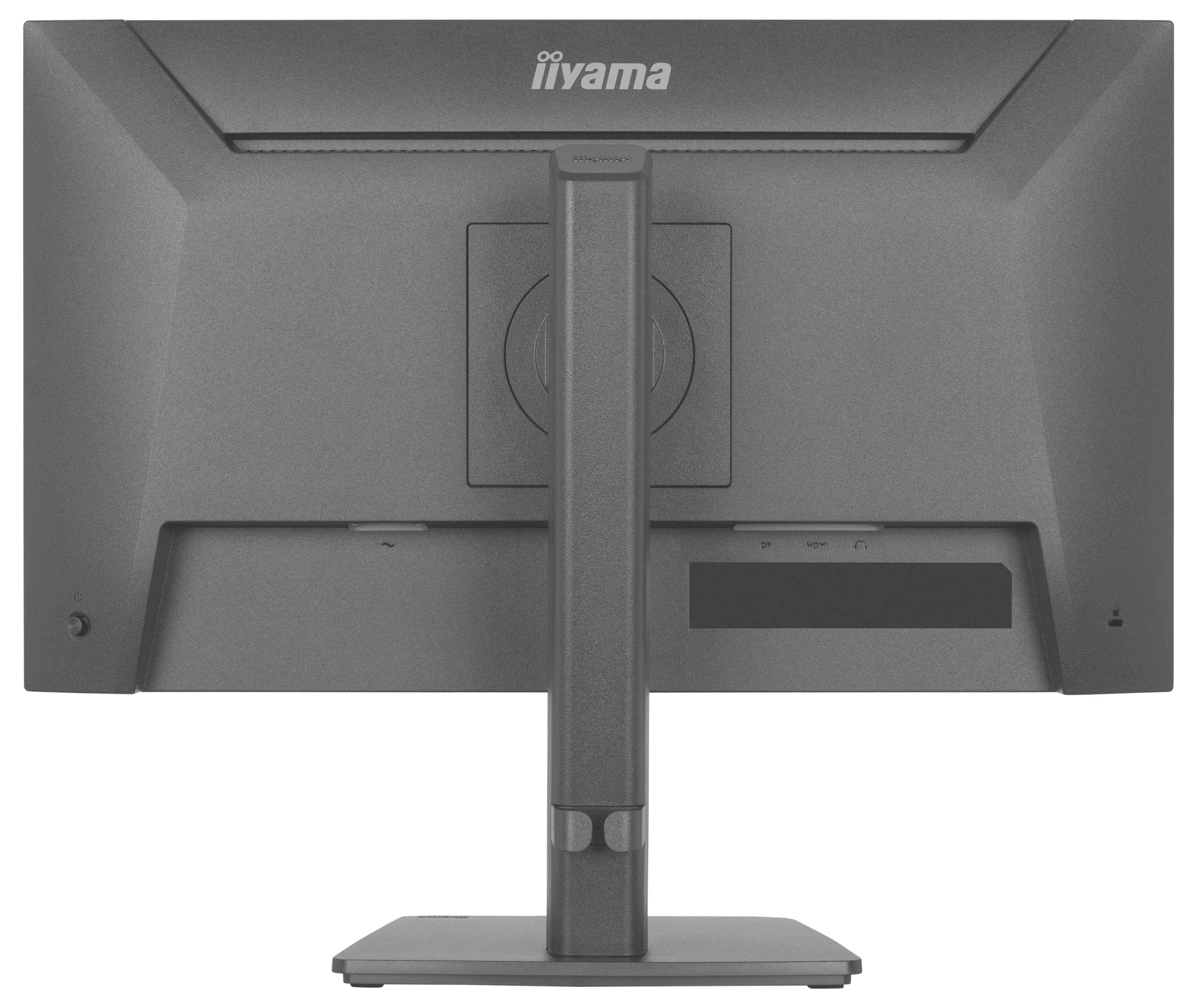Ein grauer Computermonitor, von hinten betrachtet, mit dem Markennamen 