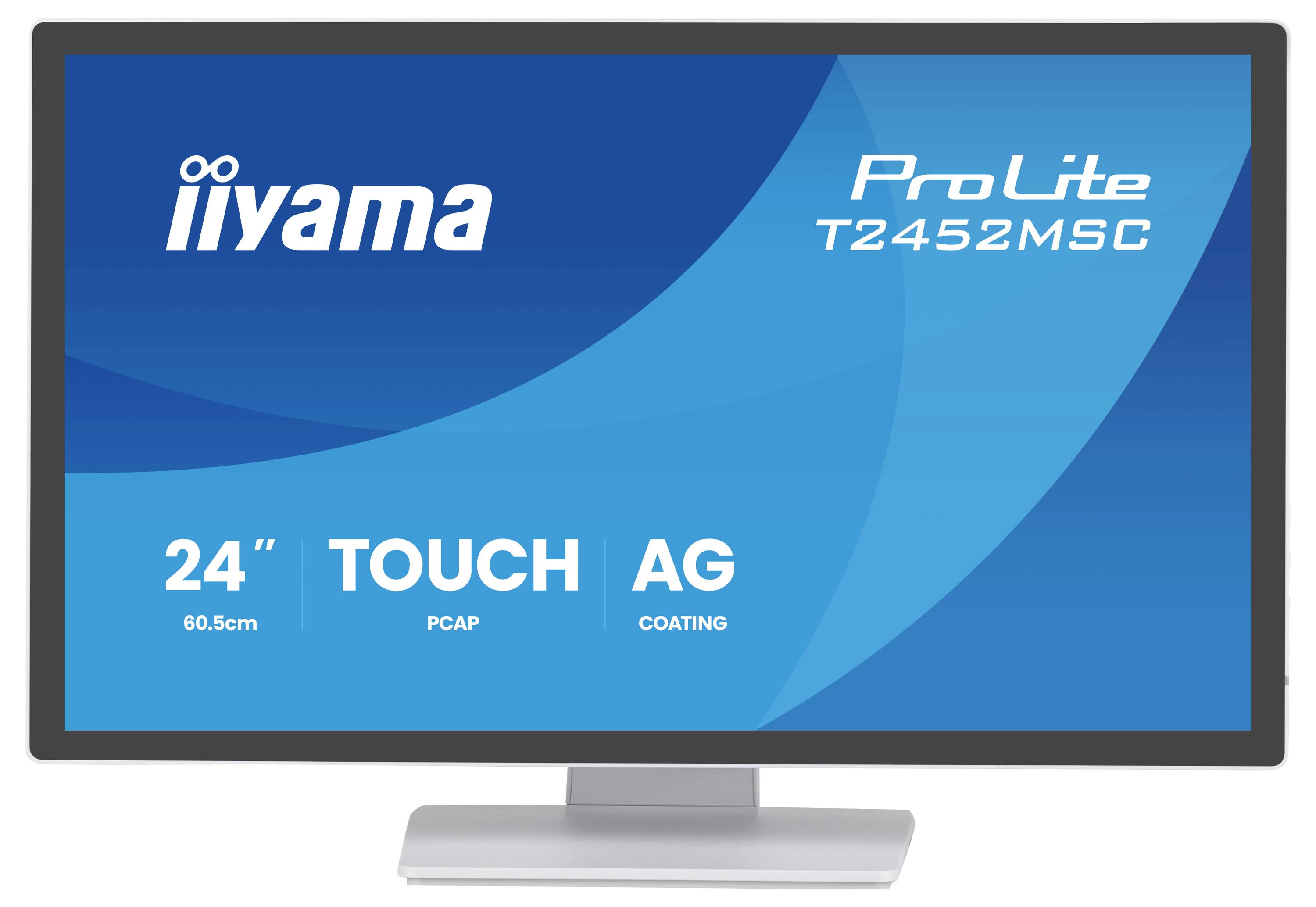 Ein Computer-Monitor der Marke 'iiyama' zeigt die Modellinformation 'ProLite T2452MSC' an und verfügt über die Merkmale '24