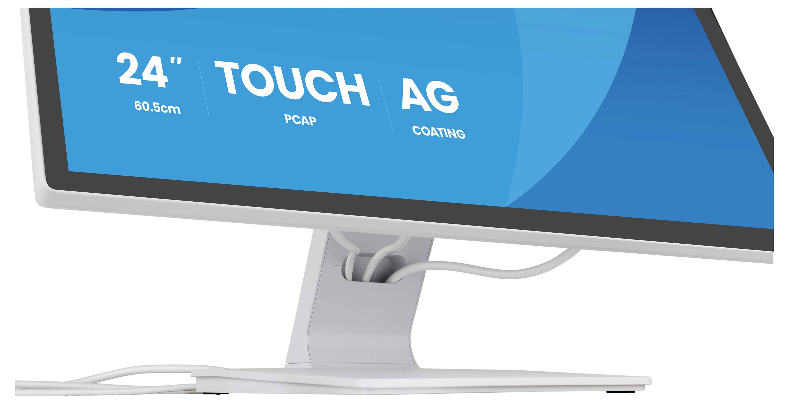 Ein weißer Touchscreen-Monitor mit „24