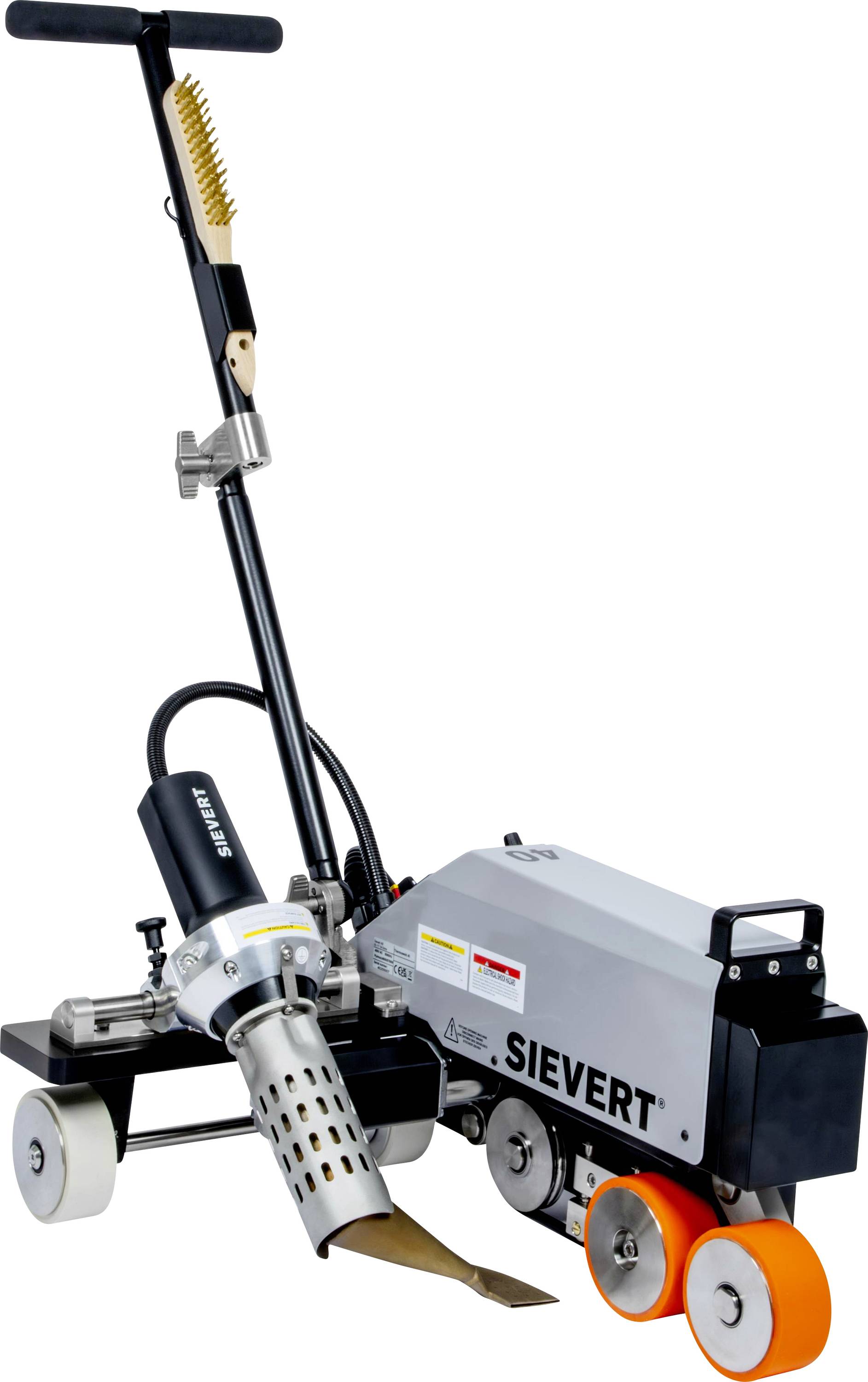 Eine Maschine zum Anbringen von Dachdeckermaterialien mit einer Wärmeanwendungsvorrichtung und einem Walzensystem, mit dem sichtbaren Markennamen „Sievert