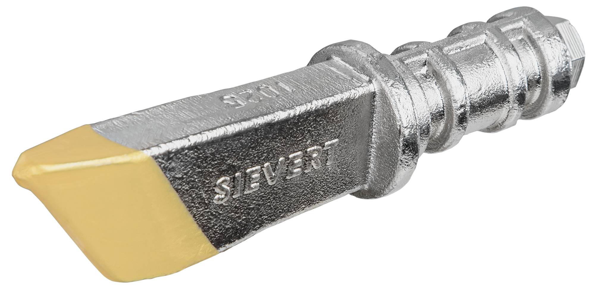 Eine Metalldüse mit einer abgewinkelten, goldfarbenen Spitze und eingraviertem Text „SIEVERT