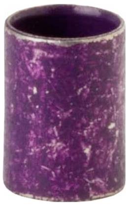 Ein kleines, zylindrisches violettes Objekt mit marmorierter Oberfläche.