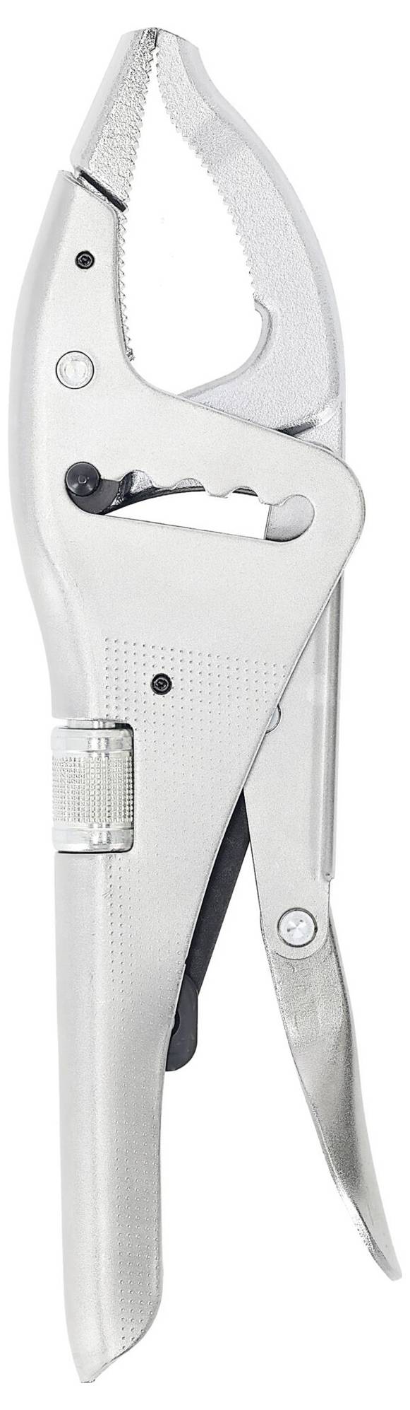 Eine rot und schwarz gefärbte LED-Taschenlampe, die von einem weißen Balken hängt. Die Taschenlampe hat ein faltbares Design mit leuchtenden Glühbirnen an einem Arm.