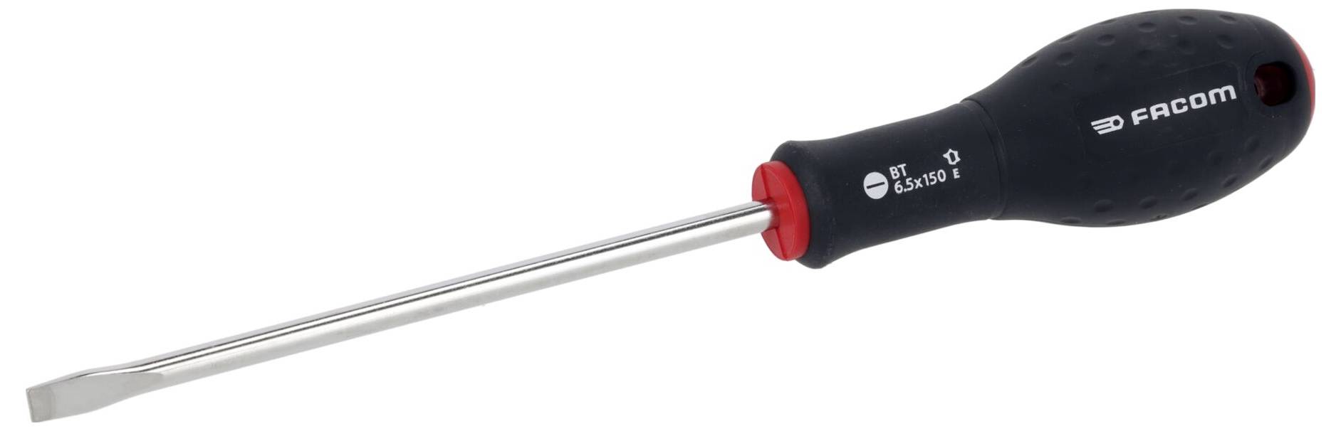 Schlitzschraubenzieher mit schwarzem ergonomischem Griff, gekennzeichnet mit „FACOM