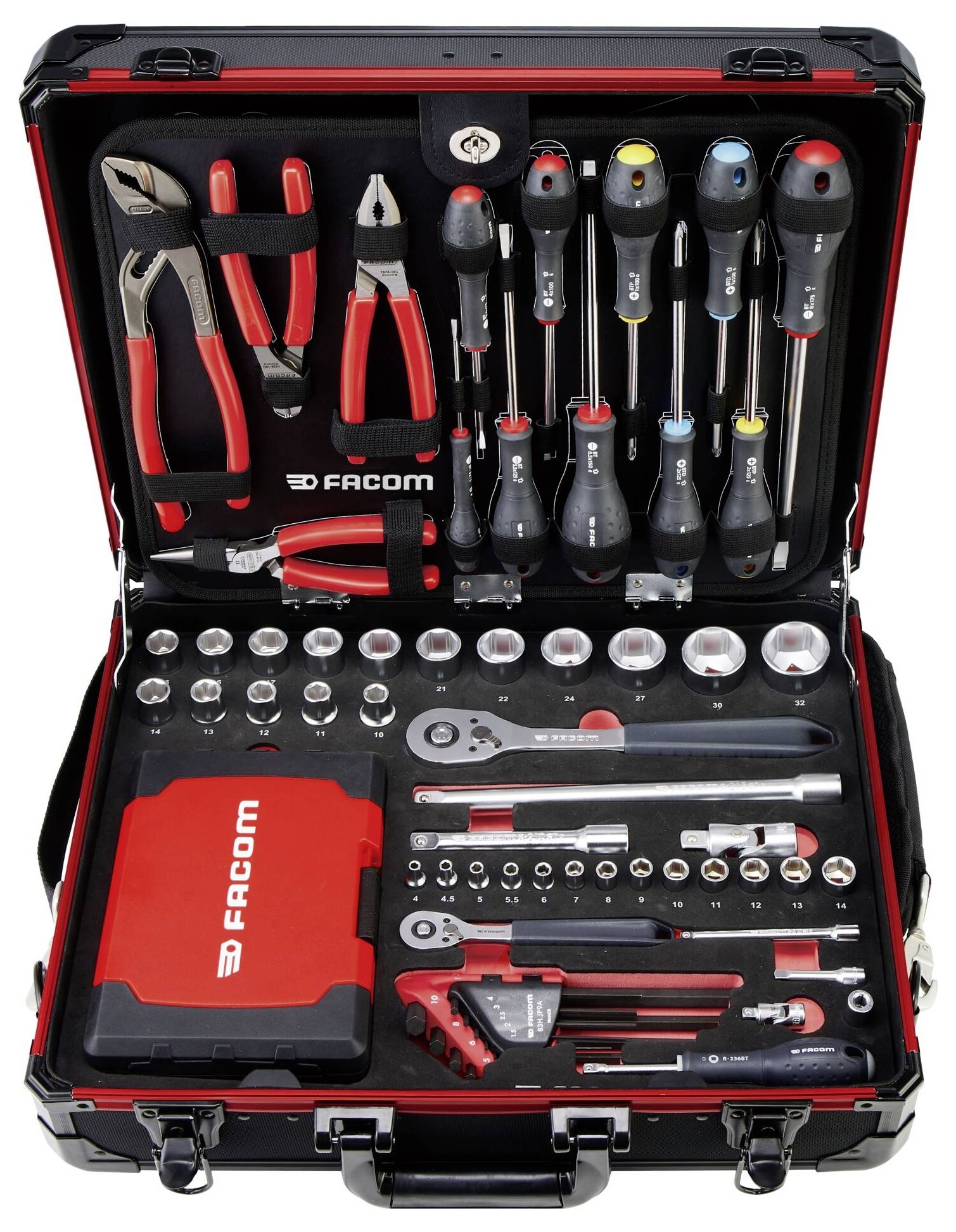 Phillips-Schraubendreher mit schwarzem Griff, gelbem Akzent und Metallschaft. Branding „Facom