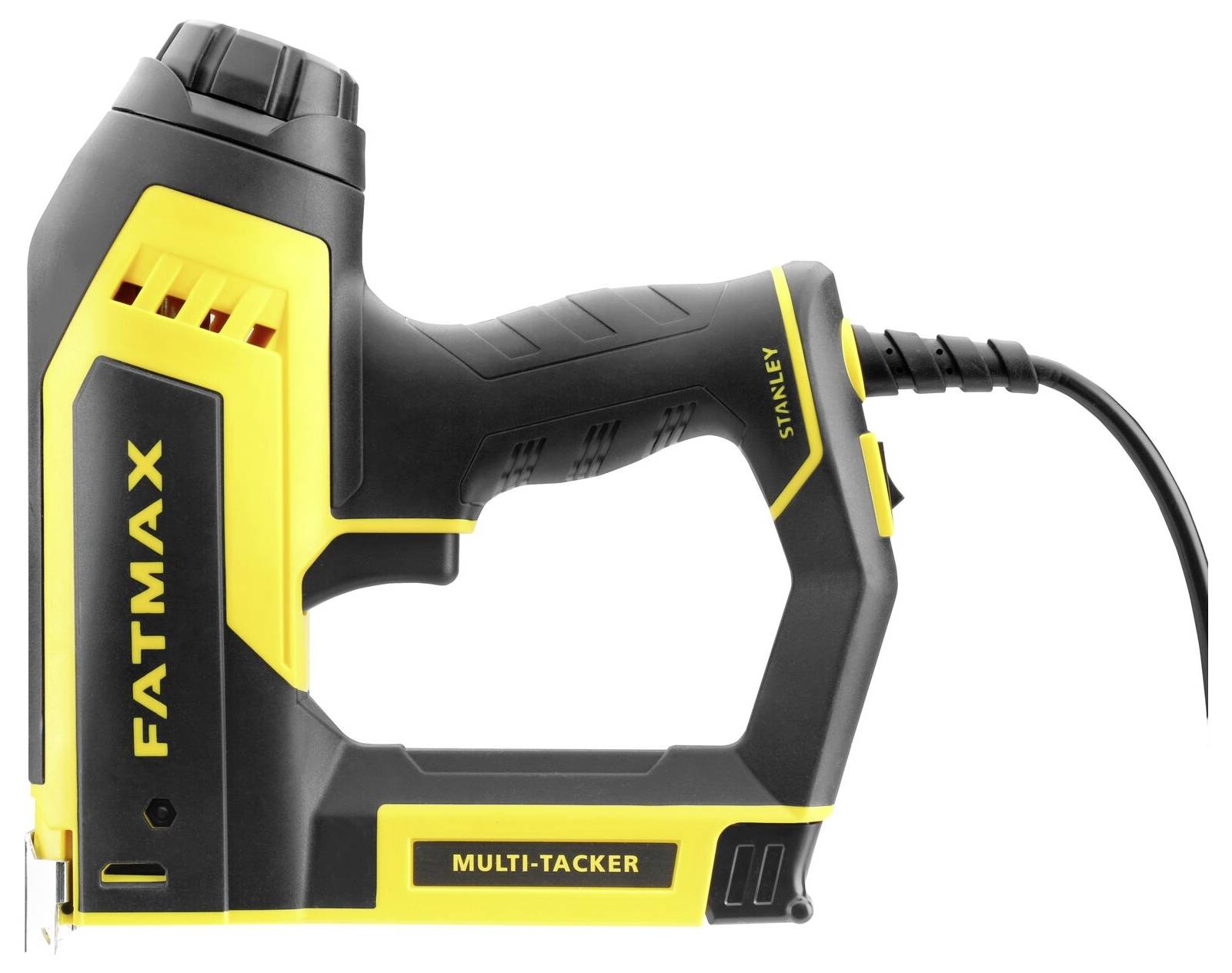 Gelb-schwarzer tragbarer elektrischer Tacker mit der Bezeichnung „FATMAX MULTI-TACKER