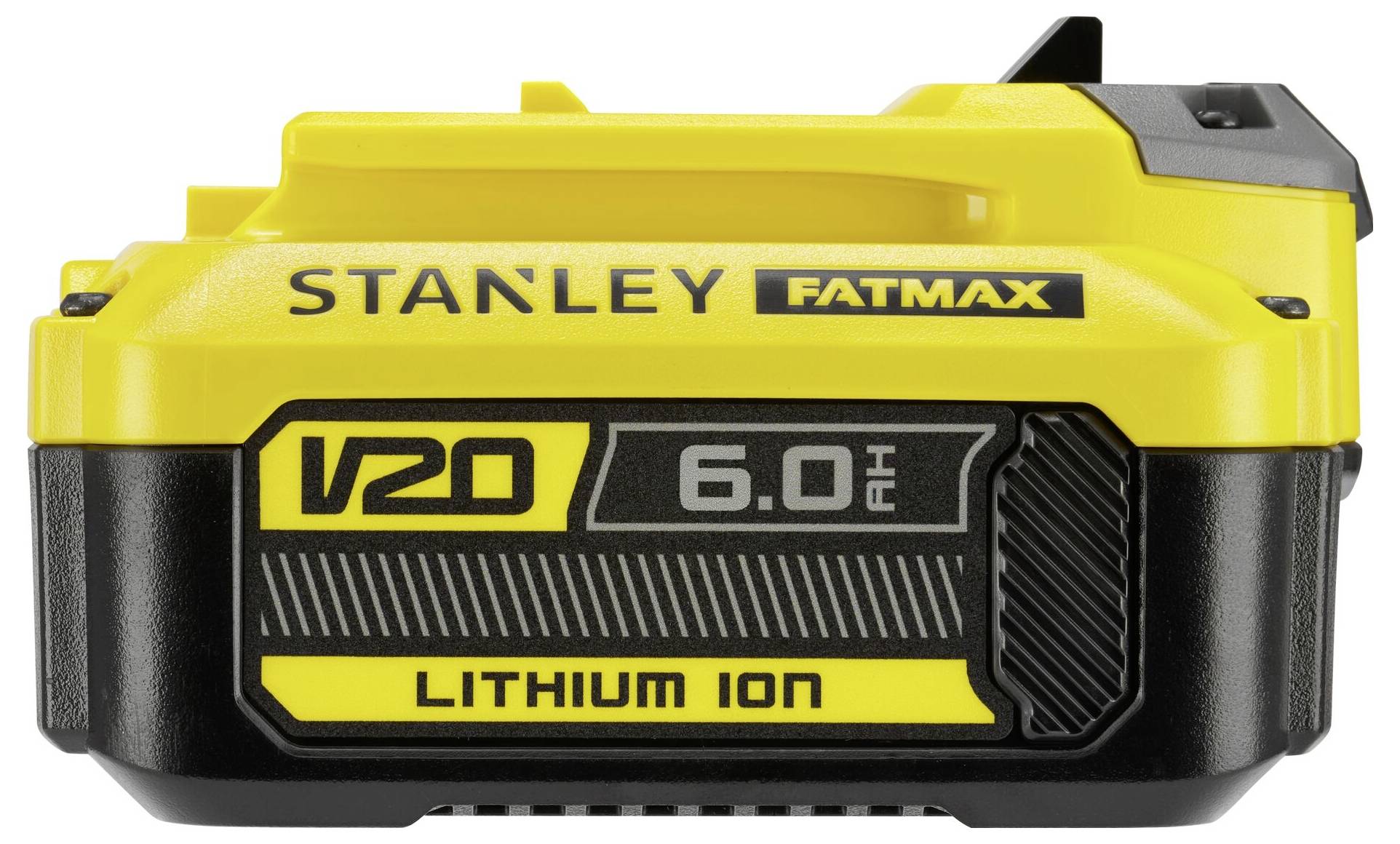 Gelb-schwarzes 6,0 Ah Stanley Fatmax V20 Lithium-Ionen-Akku.