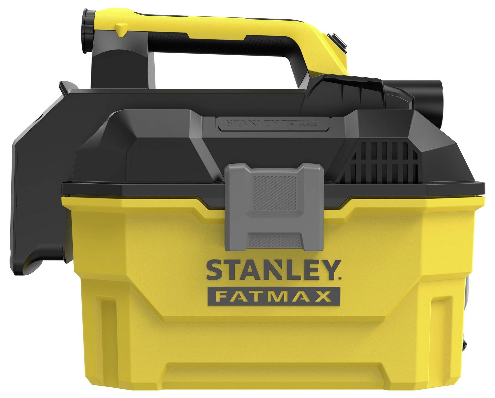 STANLEY FATMAX tragbarer Nass-/Trockenstaubsauger in Gelb und Schwarz mit Griff, konstruiert für einfachen Transport und Lagerung.