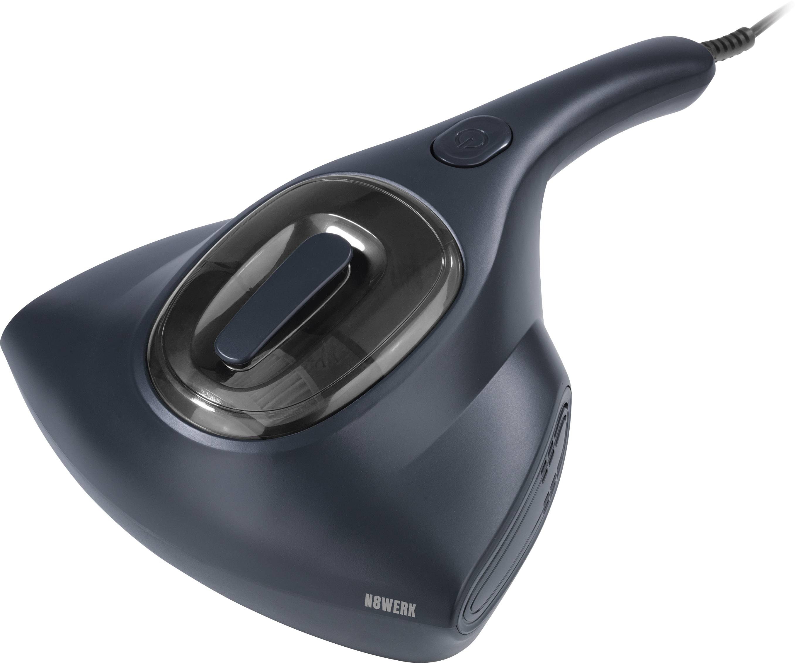 Ein tragbarer Staubsauger mit schlankem, dunklem Design, mit prominentem Griff und sichtbarem Branding, ideal zum Reinigen von kompakten Räumen.