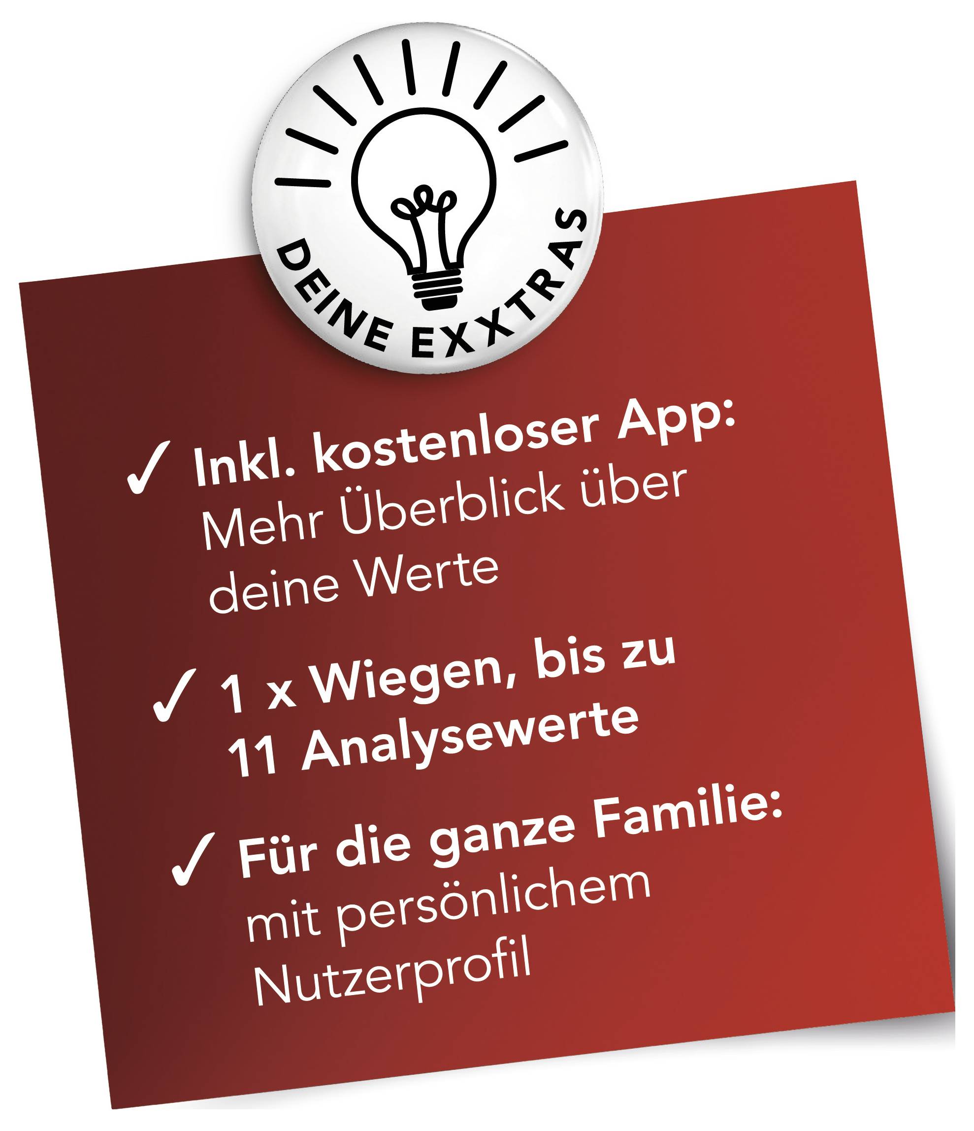 Abzeichen mit einem Glühbirnensymbol liest sich „DEINE EXTRAS