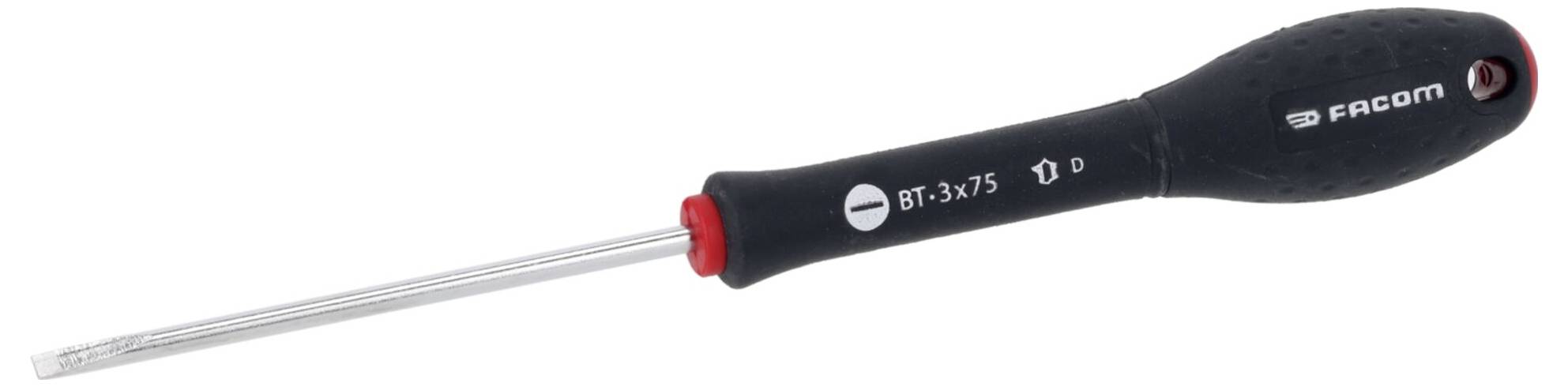 Ein Schlitzschraubendreher mit schwarzem Griff mit der Aufschrift „FACOM