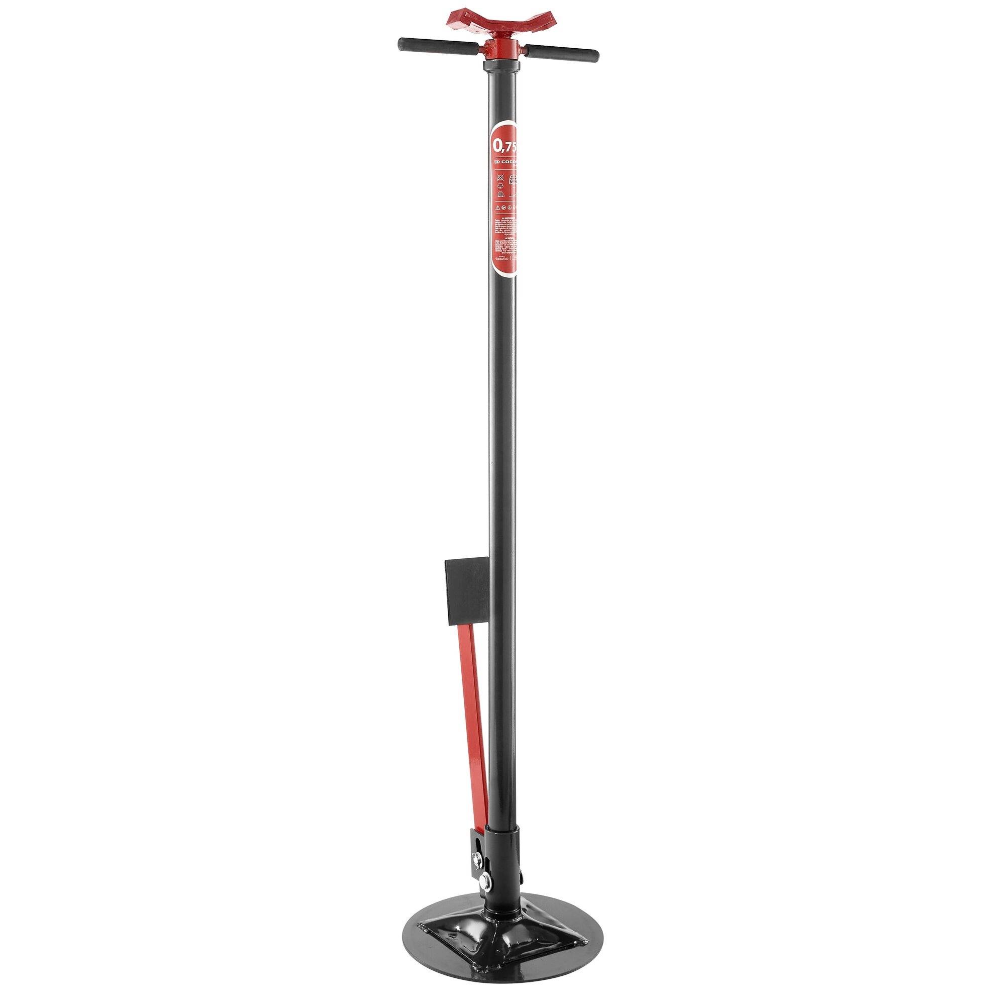 Eine schwarz-rote manuelle Luftpumpe mit T-förmigem Griff und rundem Sockel, entwickelt zum Aufpumpen von Fahrradreifen.