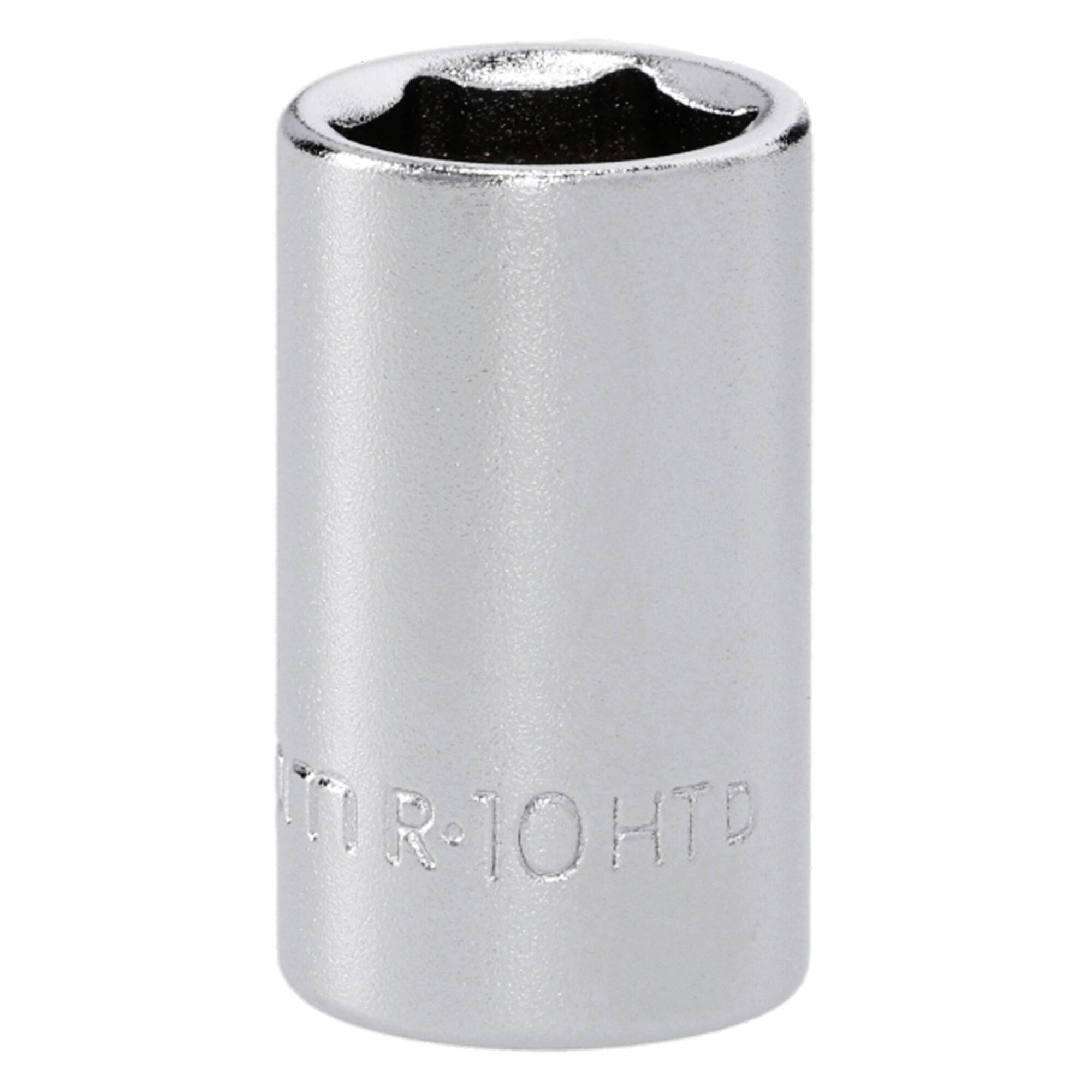 Ein metallischer Steckkopf mit sechskantiger Öffnung; Größe gekennzeichnet als T-10.