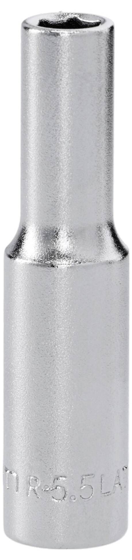 Eine silberfarbene Sechskant-Steckschlüssel-Aufsatz mit 5,5mm Öffnung.