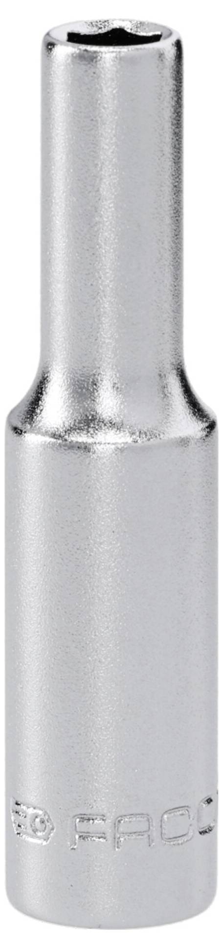 Ein Steckschlüssel aus Metall mit zylindrischer Form und sechskantiger Ausführung, der zum Anziehen oder Lockern von Muttern und Schraubenbolzen verwendet wird.