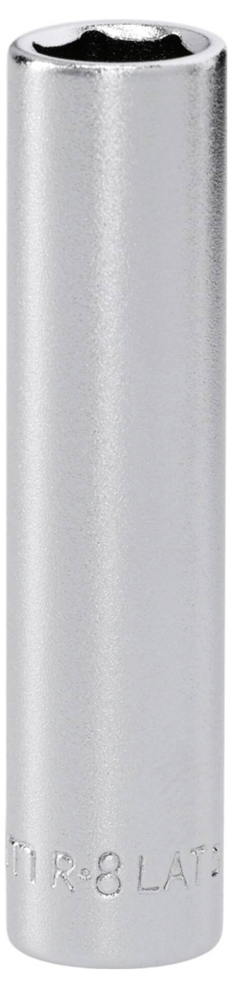 Ein silberfarbenes, zylindrisches Steckwerkzeug mit eingraviertem Maßstab, das zum Festziehen oder Lockern von Muttern und Schraubenbolzen verwendet wird.