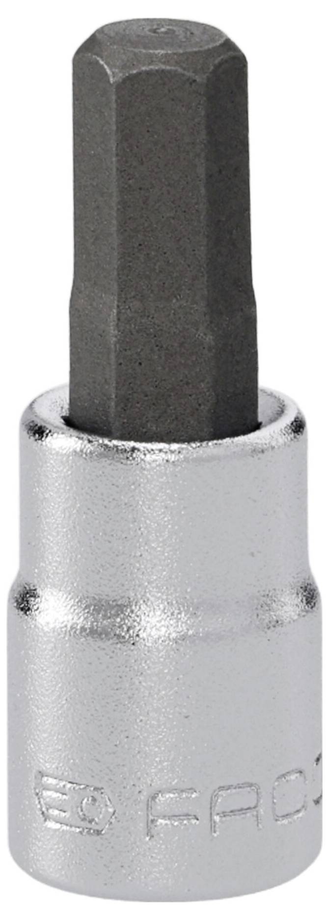 Eine Sechskant-Bitaufsatz mit metallischer Oberfläche, ausgelegt zum Antreiben von Sechskantschrauben oder -bolzen, häufig verwendet mit Ratschenwerkzeugen oder Griffen.